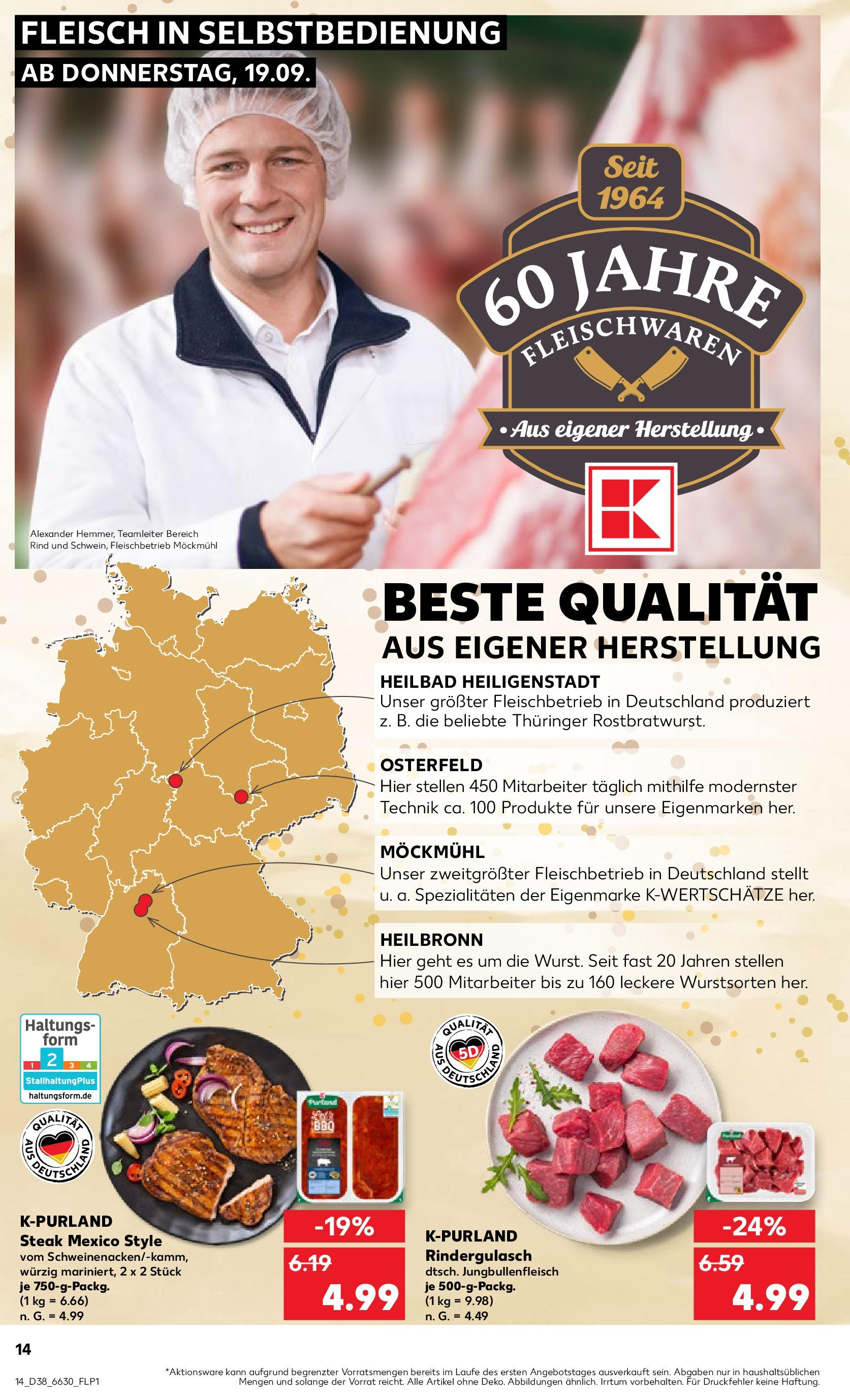 Kaufland Prospekt 	 (ab 19.09.2024) » Angebote Online zum Blättern | Seite: 14 | Produkte: Rinderbraten, Gulasch, Steak, Fleisch