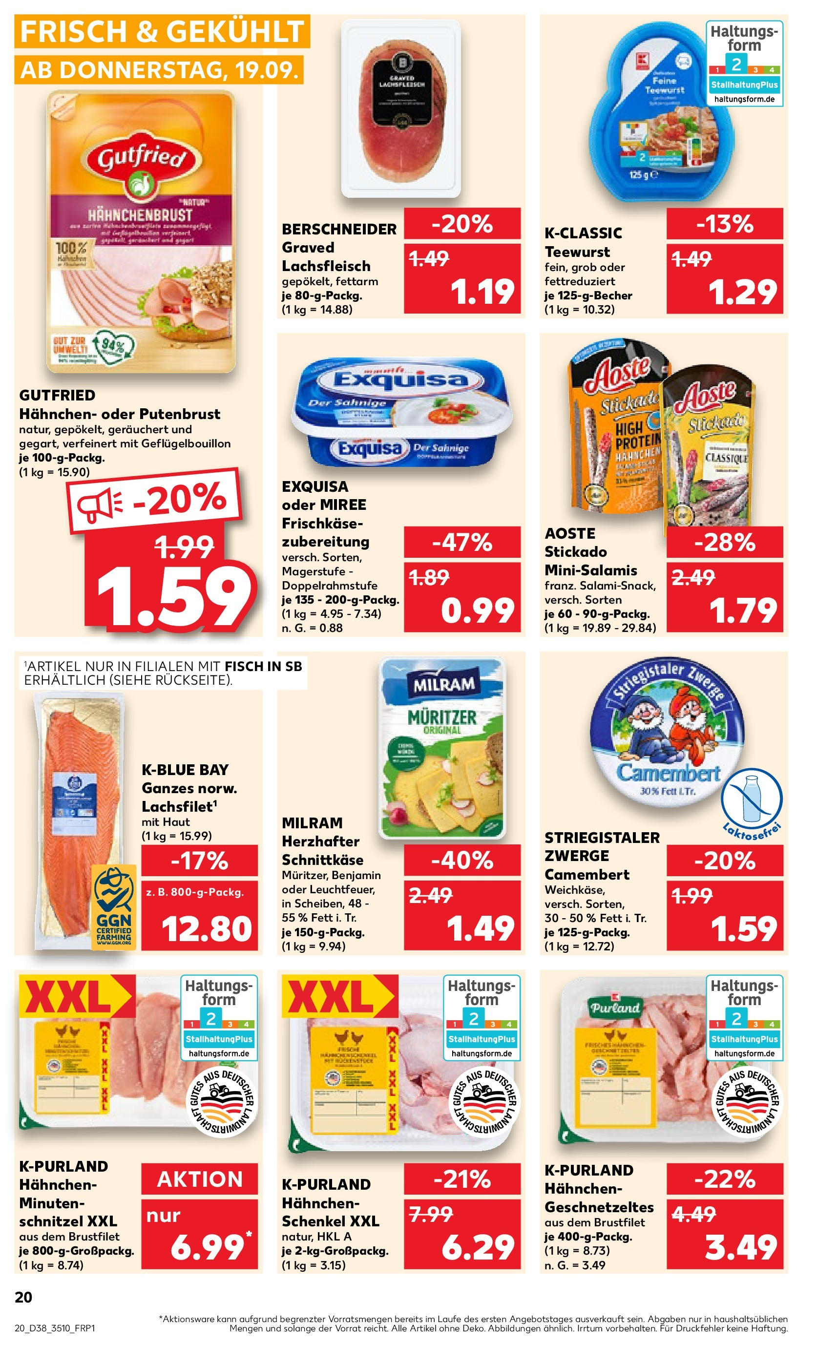 Kaufland - Berlin (ab 19.09.2024) » Angebote Online zum Blättern | Seite: 20 | Produkte: Fisch, Milram, Frischkase, Hahnchenbrust