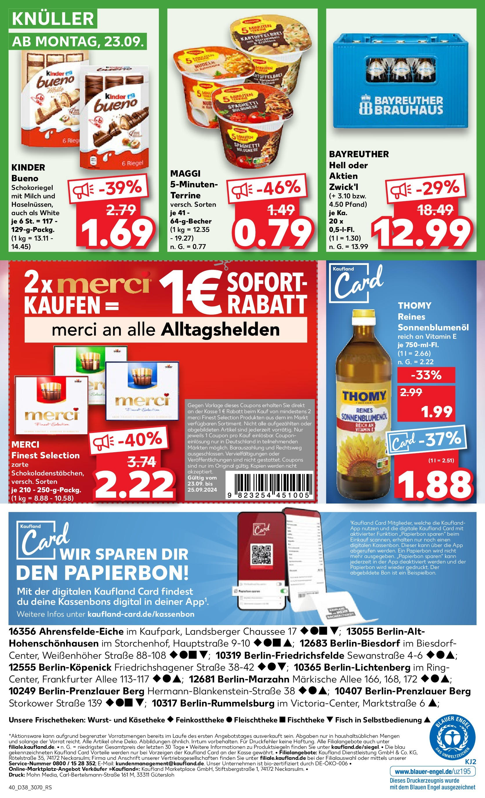 Kaufland - Berlin (ab 19.09.2024) » Angebote Online zum Blättern | Seite: 40 | Produkte: Maggi, Milch, Sonnenblumenol, Wurst