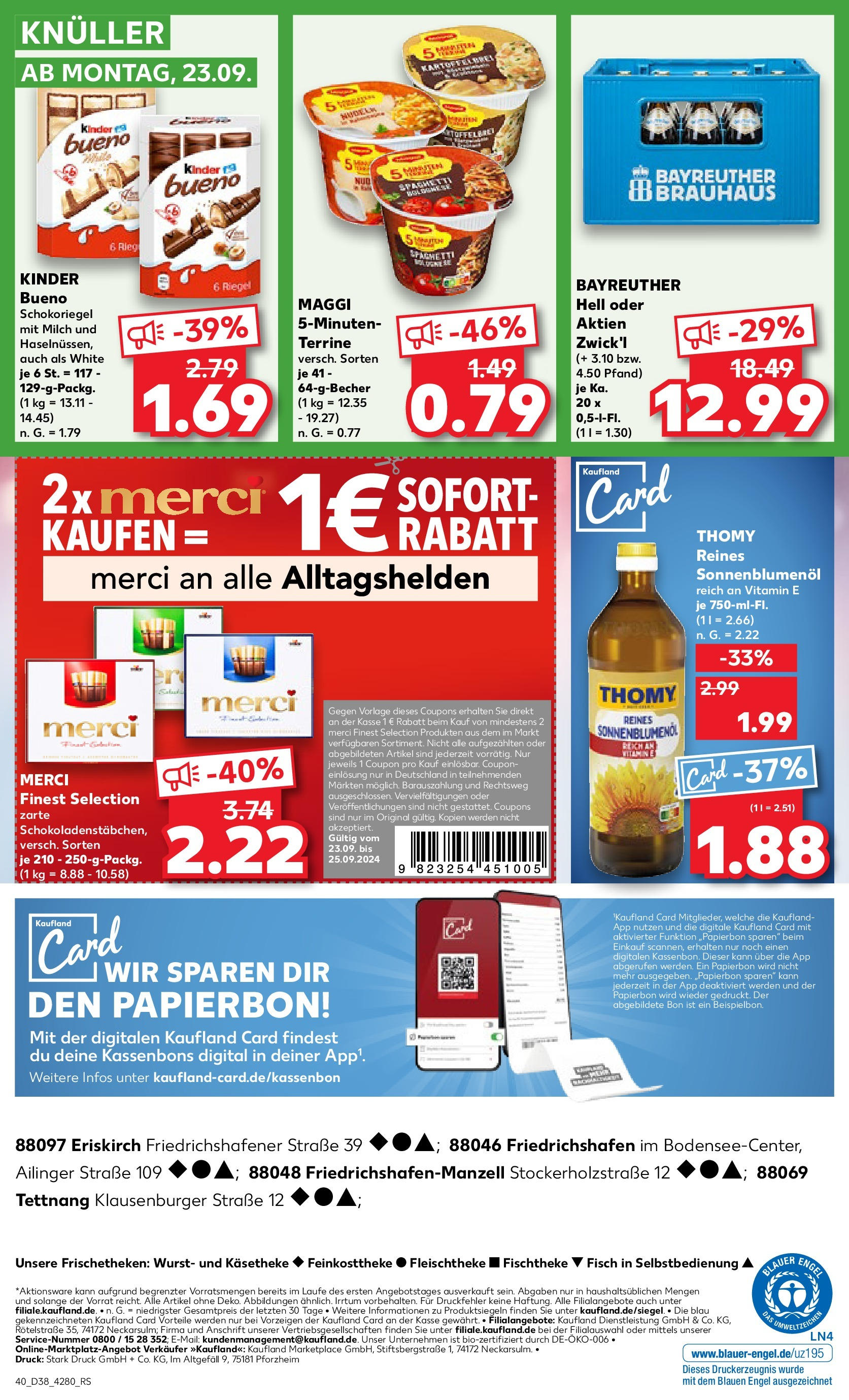 Kaufland - Baden-Württemberg (ab 19.09.2024) » Angebote Online zum Blättern | Seite: 40 | Produkte: Merci, Milch, Fisch, Wurst