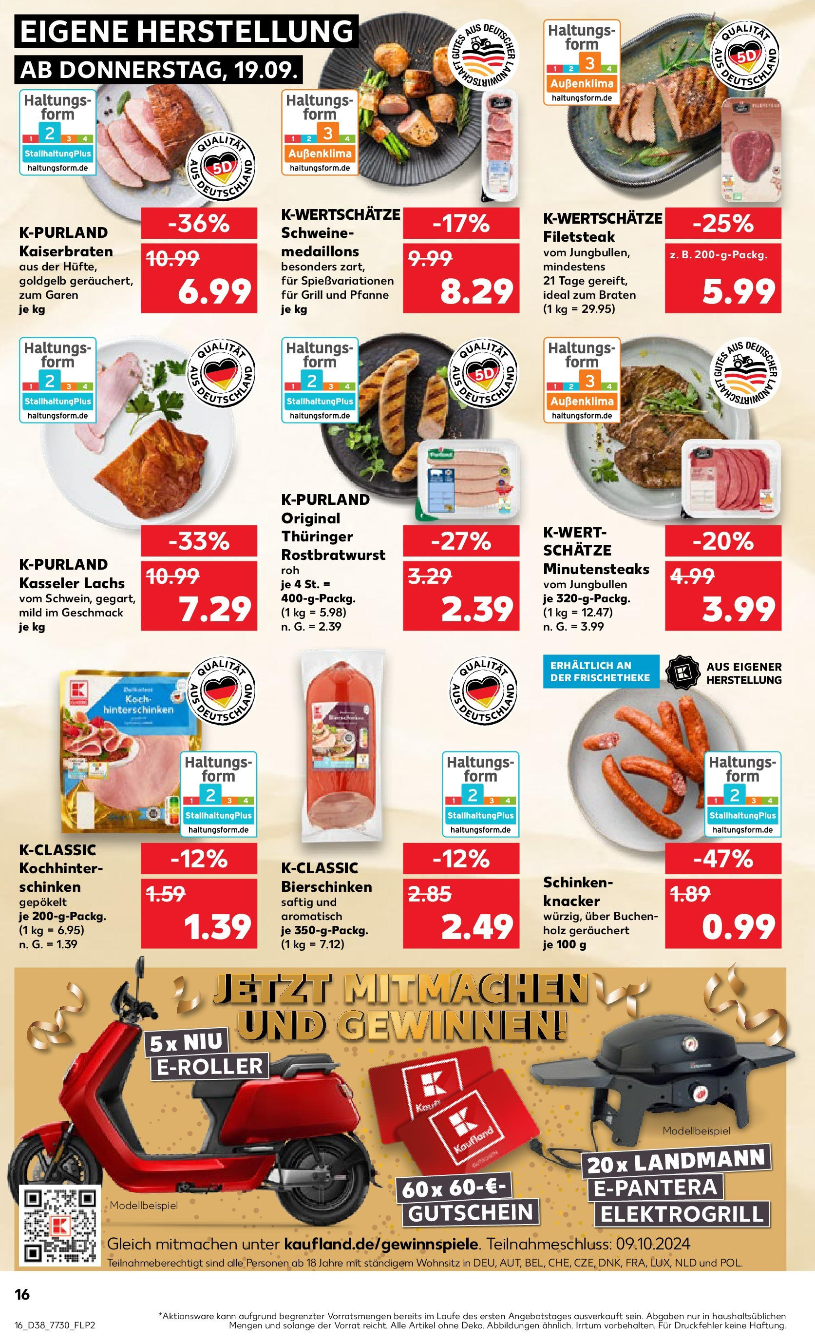 Kaufland - Bayern (ab 19.09.2024) » Angebote Online zum Blättern | Seite: 16 | Produkte: Rinderbraten, Bratwurst, Schinken