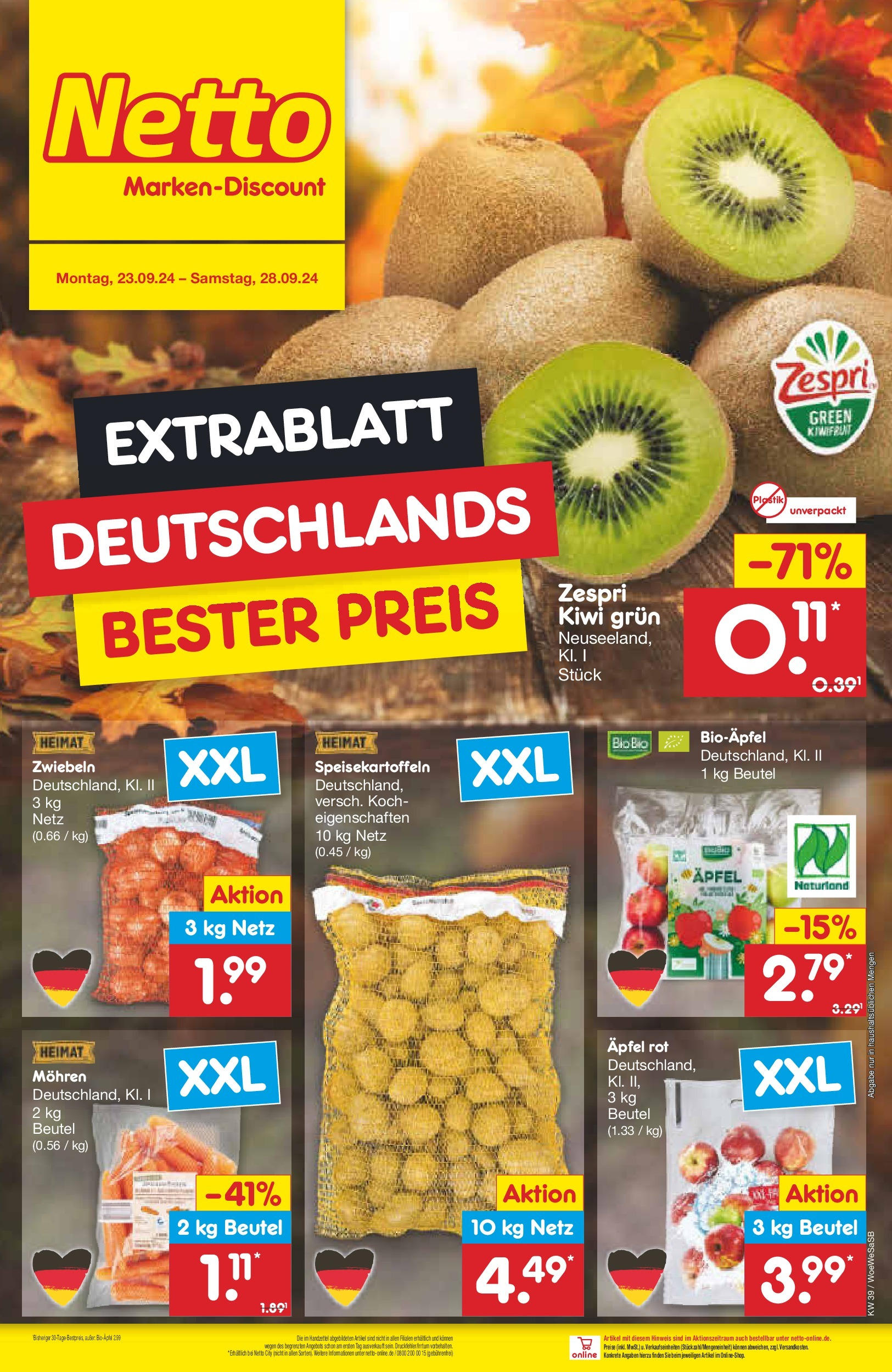 Netto Marken-Discount - Saarland (ab 23.09.2024) » Angebote | Seite: 6 | Produkte: Äpfel, Mohren, Zwiebeln, Kiwi