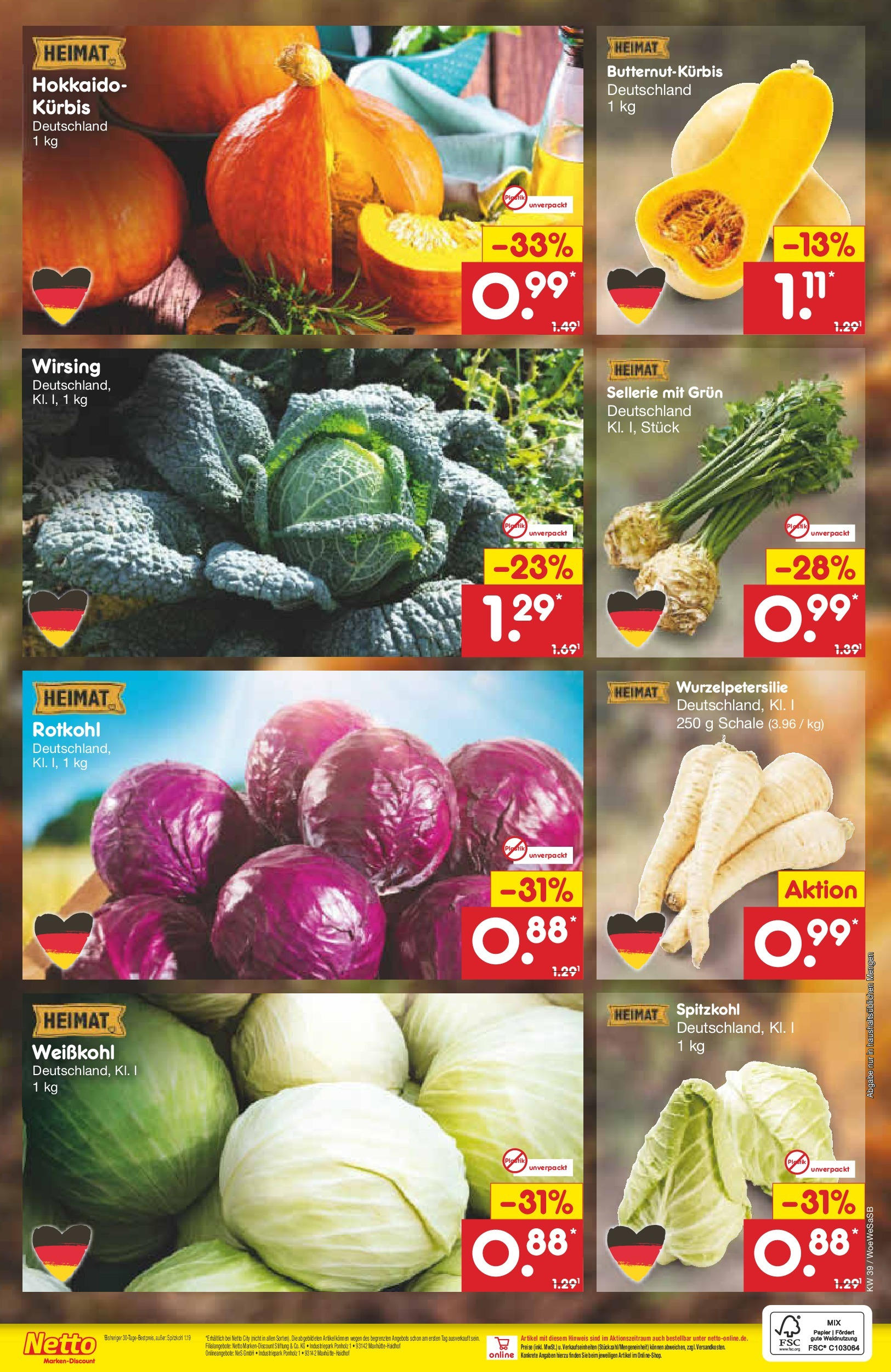 Netto Marken-Discount - Saarland (ab 23.09.2024) » Angebote | Seite: 7 | Produkte: Rotkohl, Kürbis