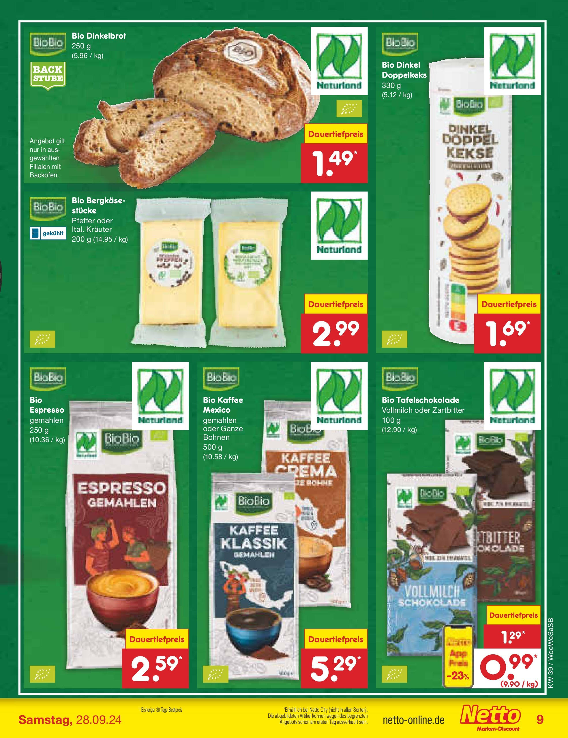 Netto Marken-Discount - Saarland (ab 23.09.2024) » Angebote | Seite: 11 | Produkte: Kaffee, Schokolade, Pfeffer, Kekse