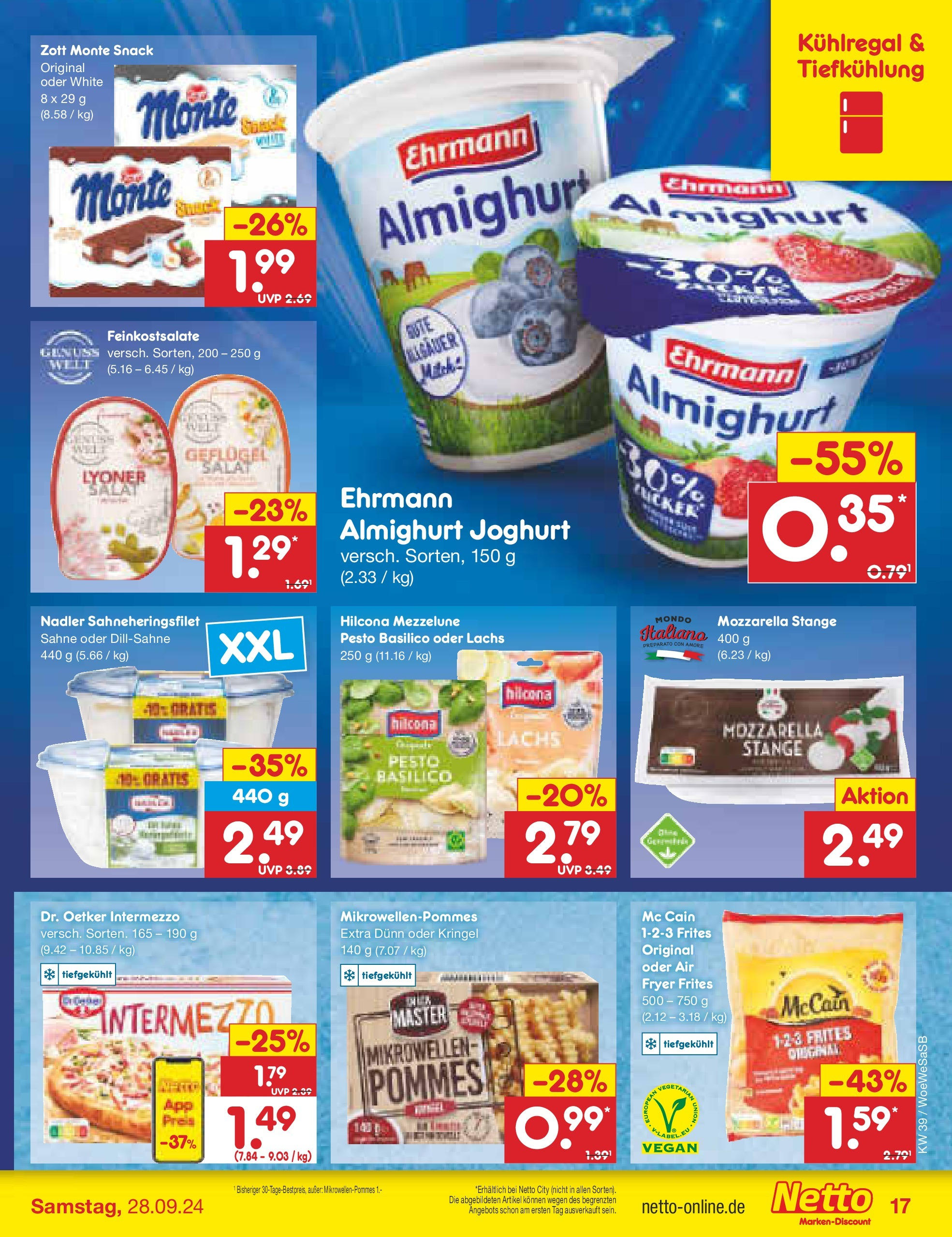 Netto Marken-Discount - Saarland (ab 23.09.2024) » Angebote | Seite: 21 | Produkte: Joghurt, McCain, Lachs, Sahne