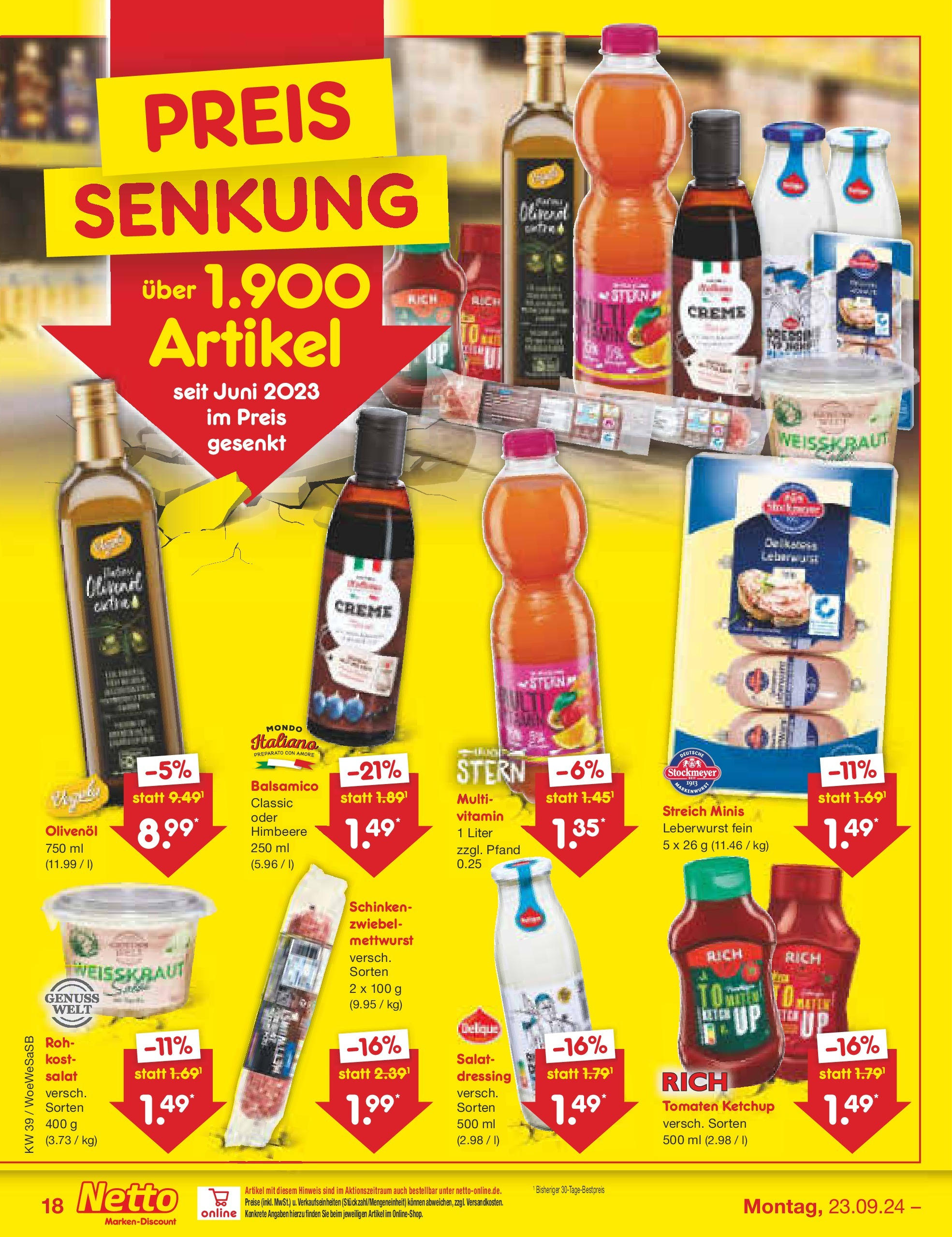 Netto Marken-Discount - Saarland (ab 23.09.2024) » Angebote | Seite: 22 | Produkte: Balsamico, Tomaten, Schinken, Salat