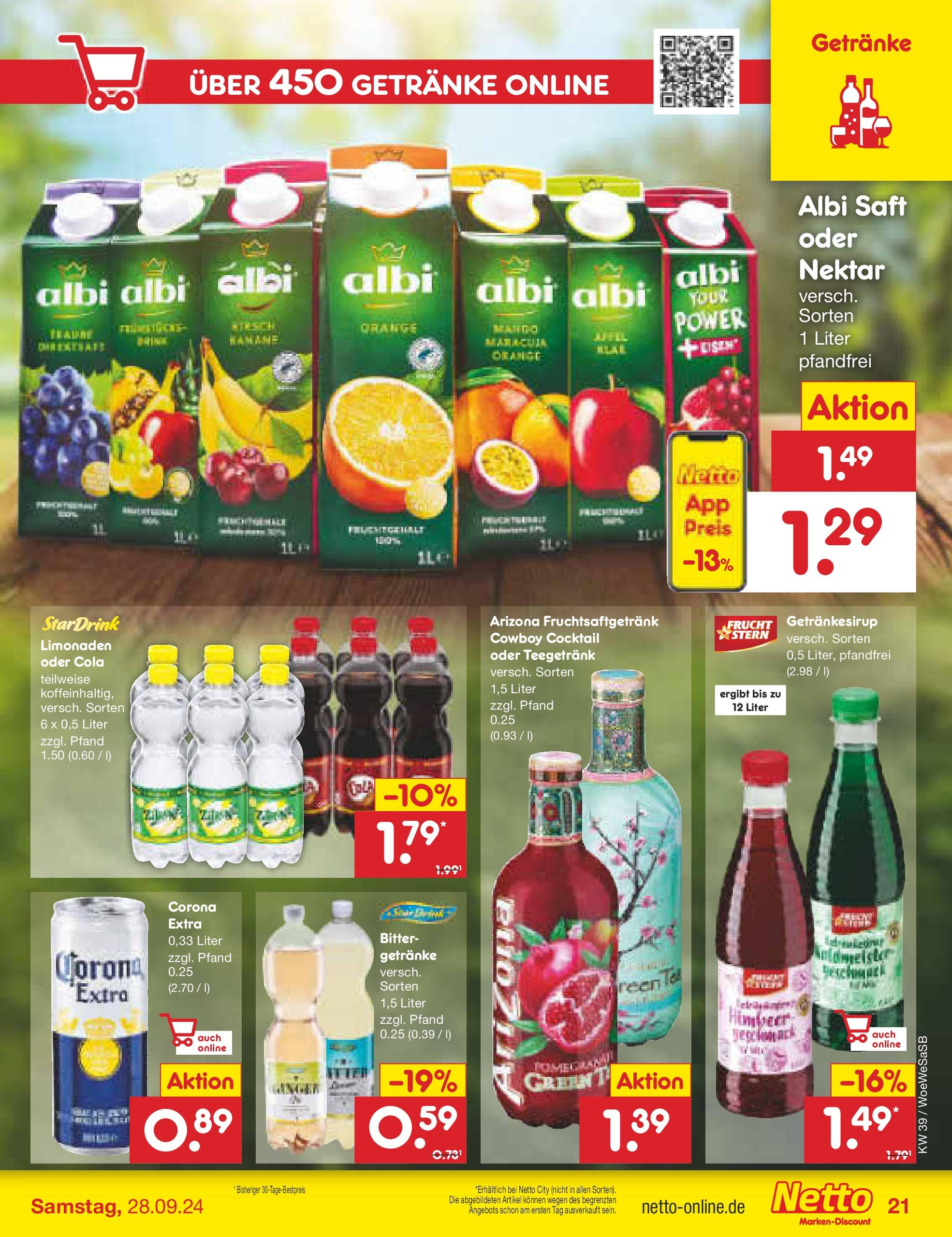 Netto Marken-Discount - Saarland (ab 23.09.2024) » Angebote | Seite: 25 | Produkte: Cola, Äpfel, Mango, Saft