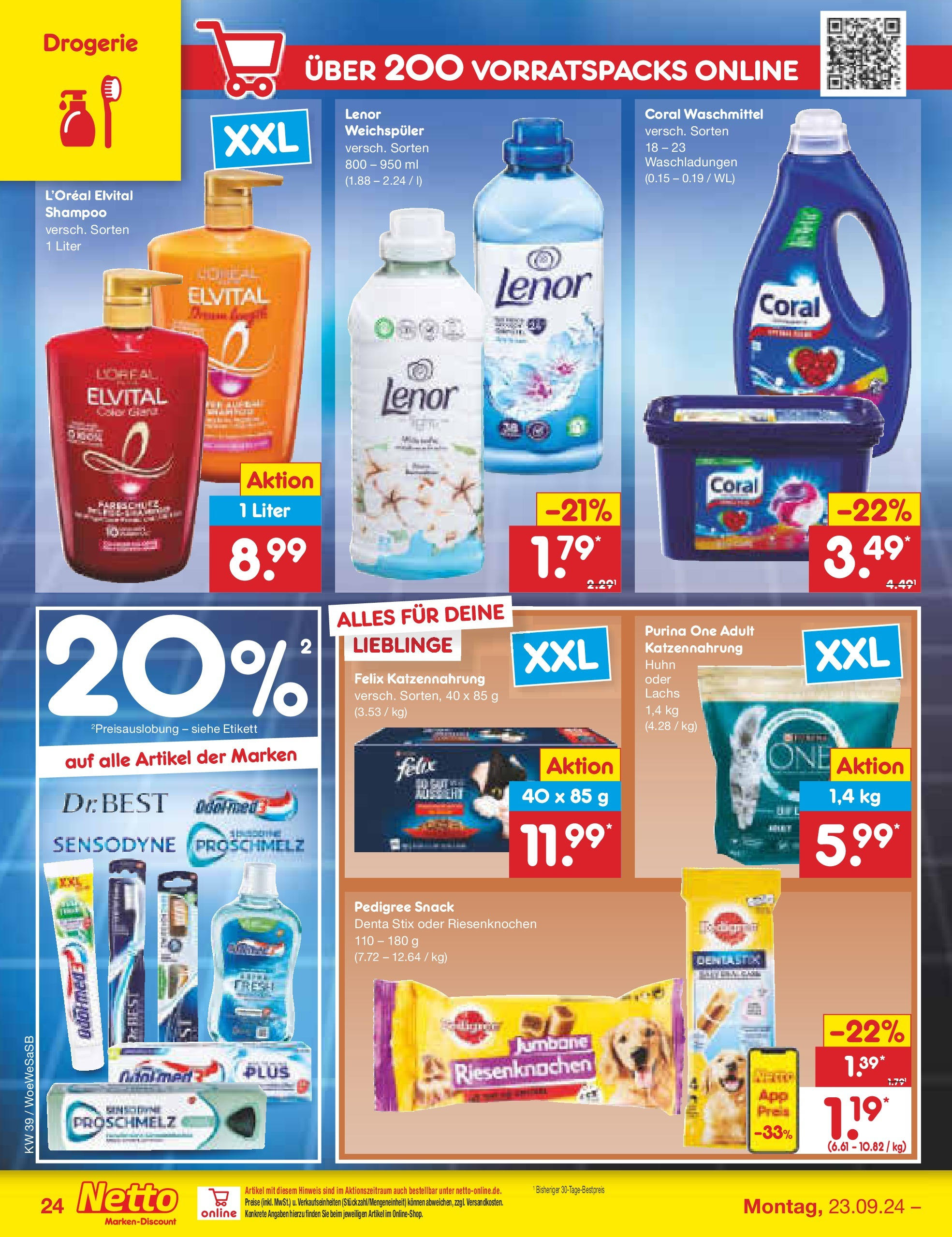 Netto Marken-Discount - Saarland (ab 23.09.2024) » Angebote | Seite: 28 | Produkte: Coral, Shampoo, Lachs, Pedigree