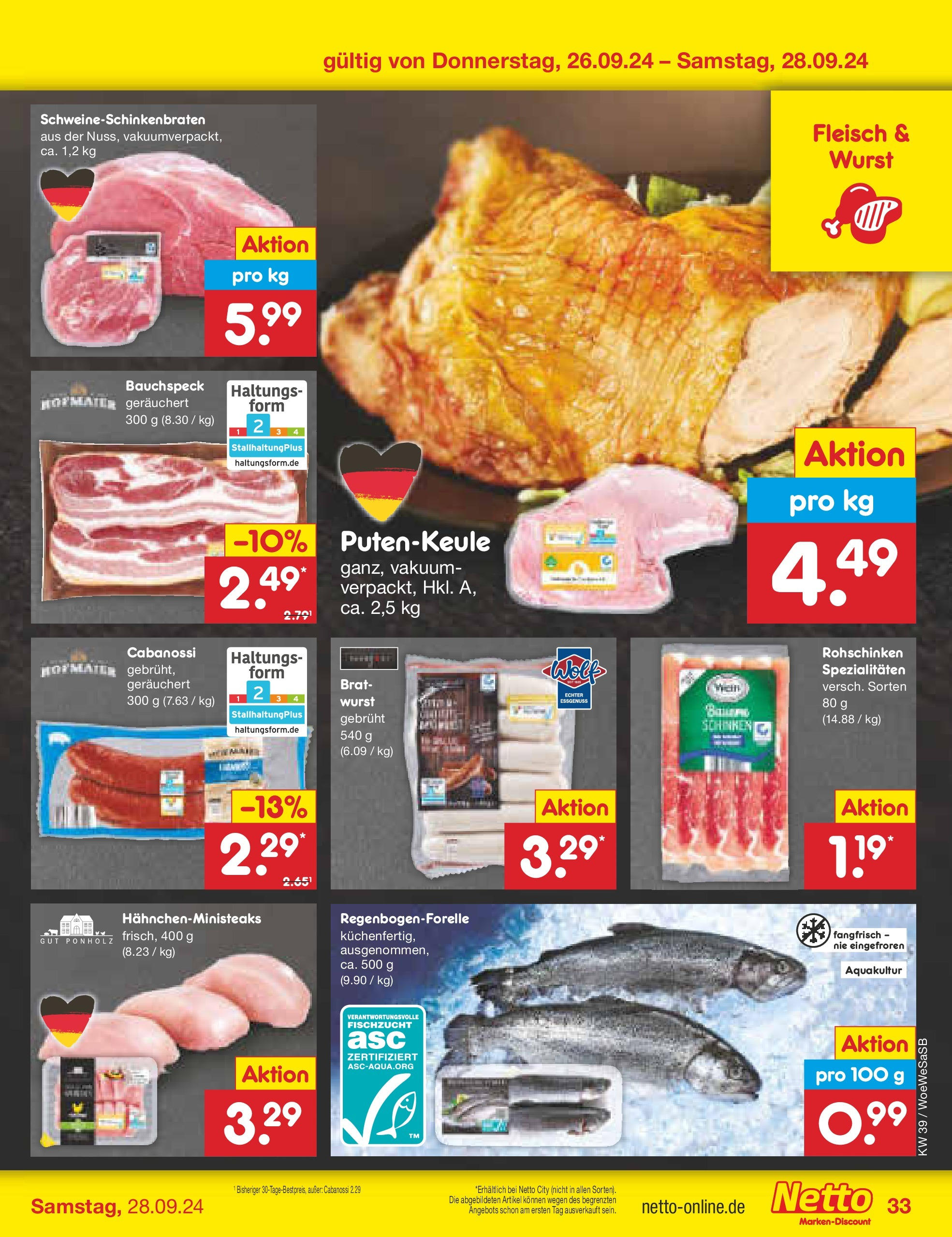 Netto Marken-Discount - Saarland (ab 23.09.2024) » Angebote | Seite: 43 | Produkte: Wurst, Schinken, Fleisch