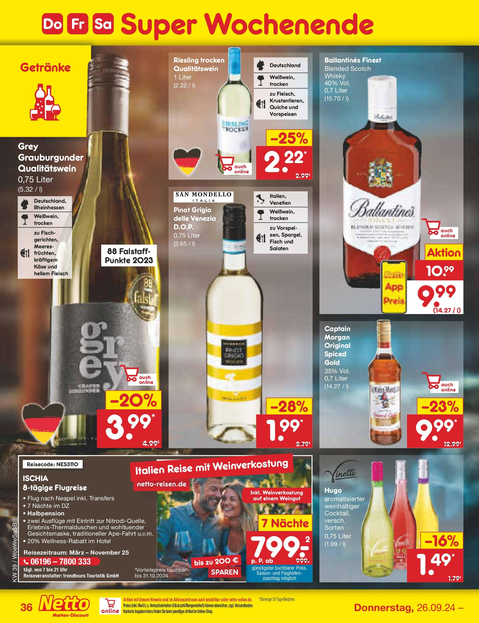 Netto Marken-Discount - Saarland (ab 23.09.2024) » Angebote | Seite: 46 | Produkte: Whisky, Captain morgan, Fleisch, Uhr