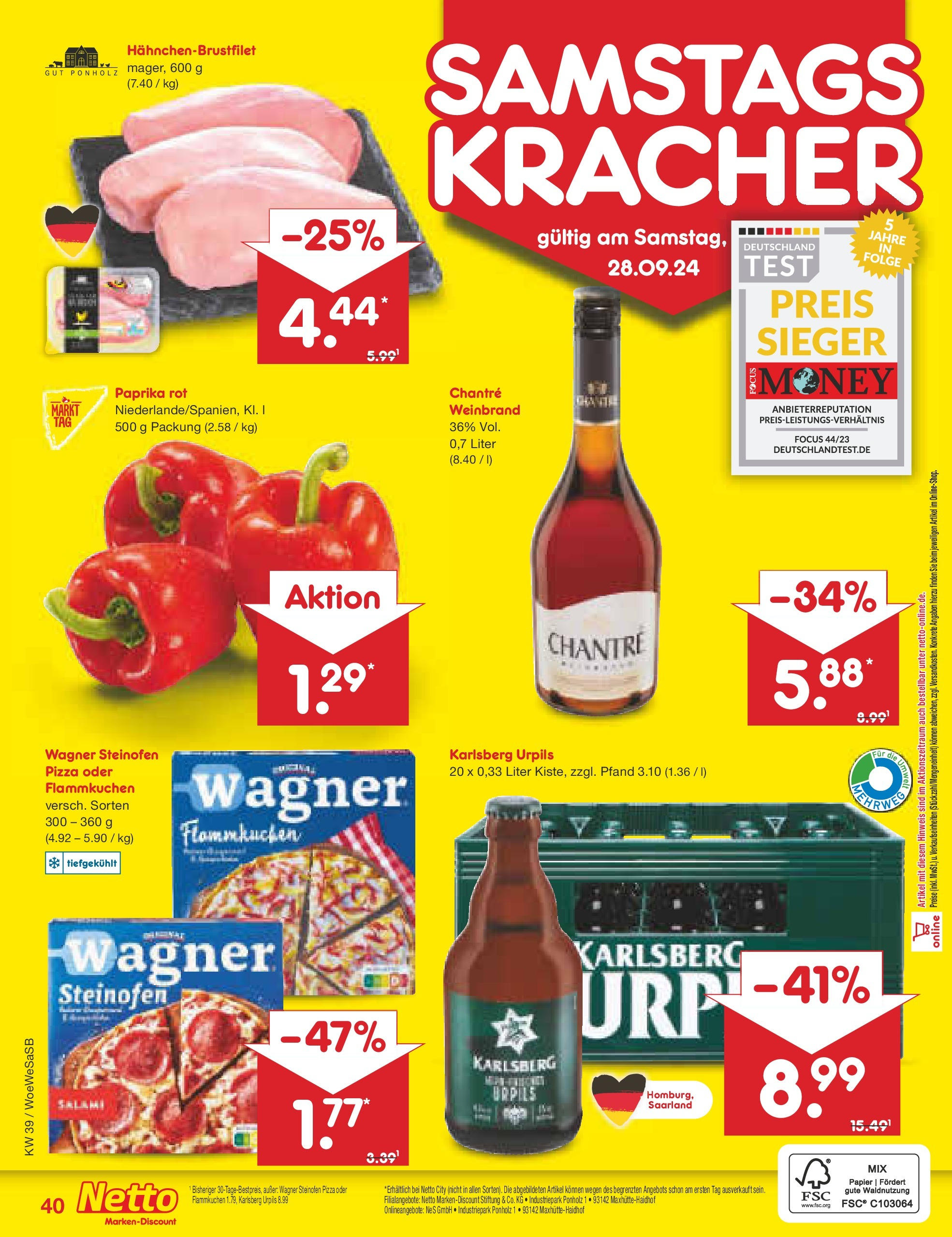 Netto Marken-Discount - Saarland (ab 23.09.2024) » Angebote | Seite: 50 | Produkte: Paprika rot, Paprika, Salami, Pizza