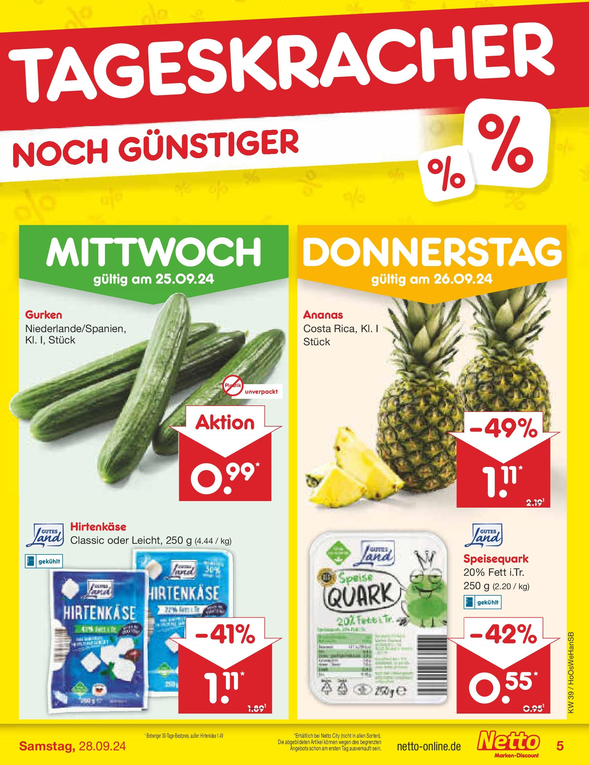 Netto Marken-Discount - Niedersachsen (ab 23.09.2024) » Angebote | Seite: 5 | Produkte: Quark, Ananas, Gurken, Speisequark