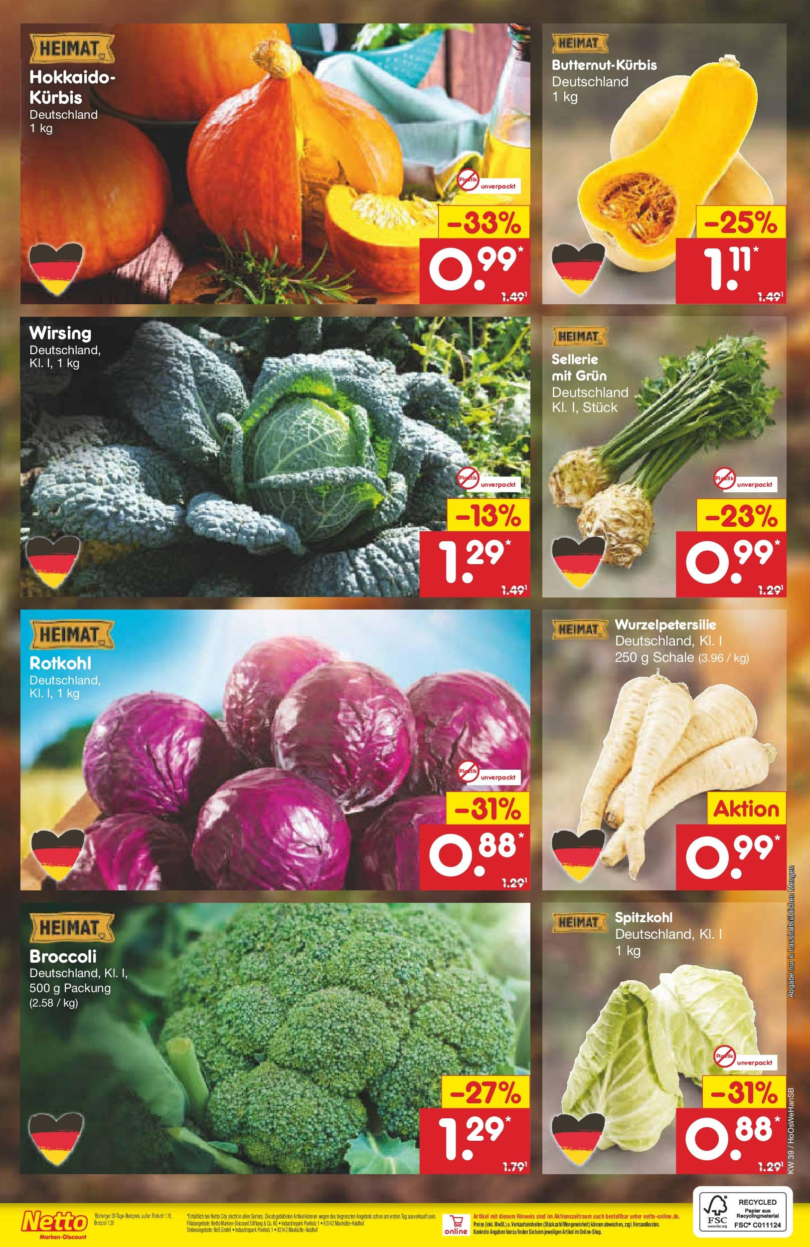 Netto Marken-Discount - Niedersachsen (ab 23.09.2024) » Angebote | Seite: 7 | Produkte: Rotkohl, Kürbis