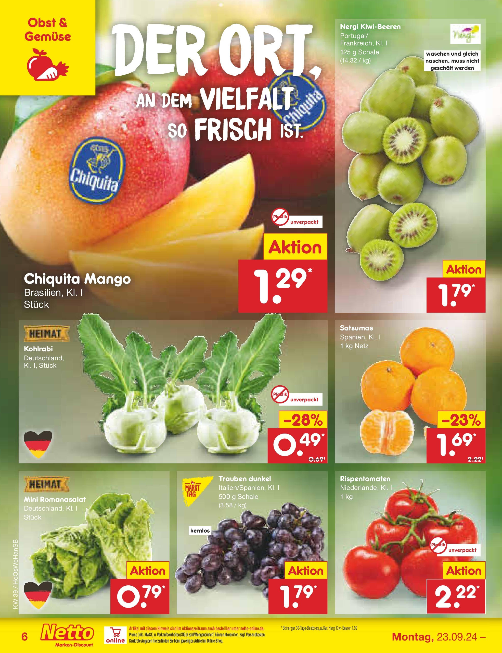 Netto Marken-Discount - Niedersachsen (ab 23.09.2024) » Angebote | Seite: 8 | Produkte: Trauben, Kohlrabi, Gemüse, Obst