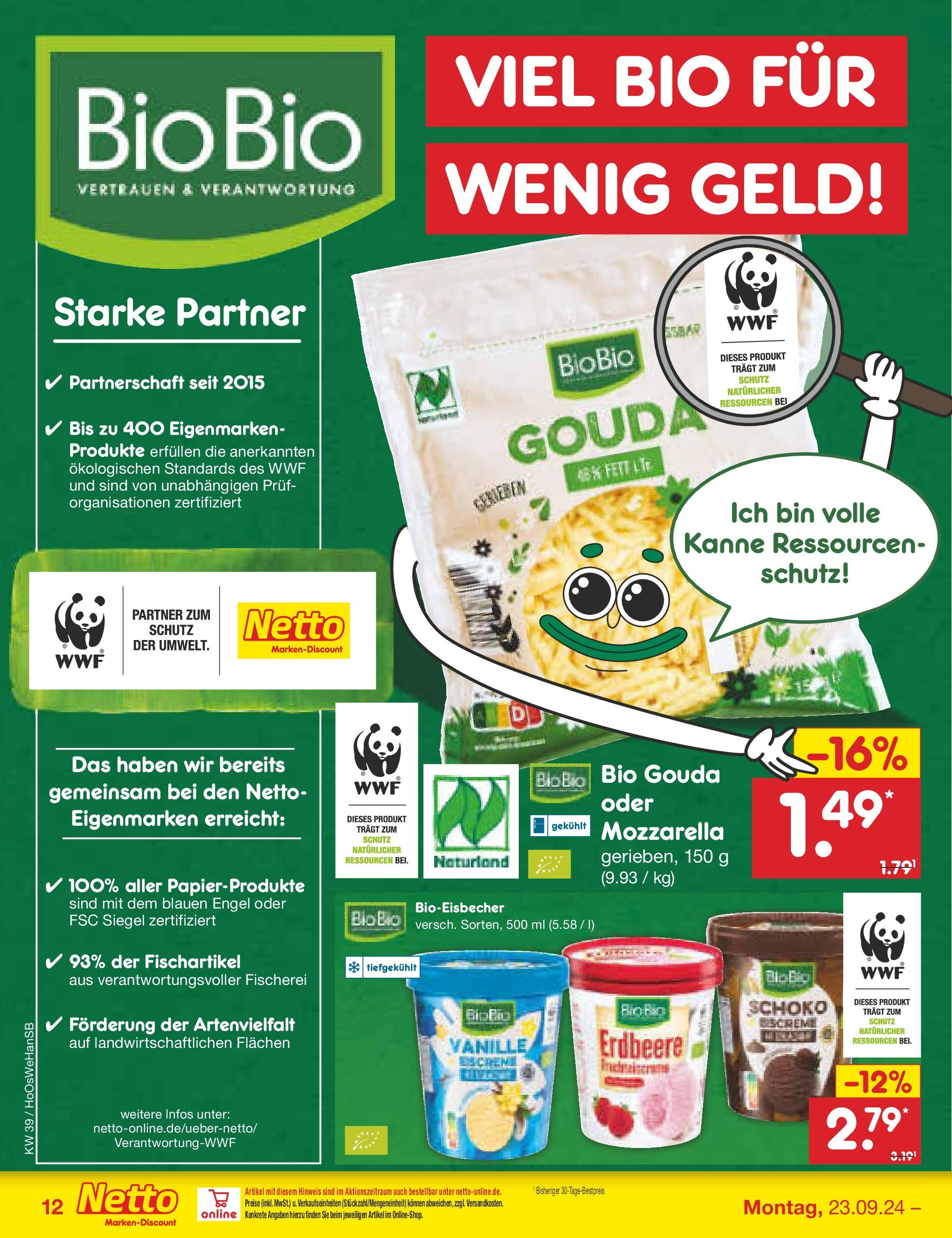 Netto Marken-Discount - Niedersachsen (ab 23.09.2024) » Angebote | Seite: 14 | Produkte: Mozzarella, Gouda, Eiscreme