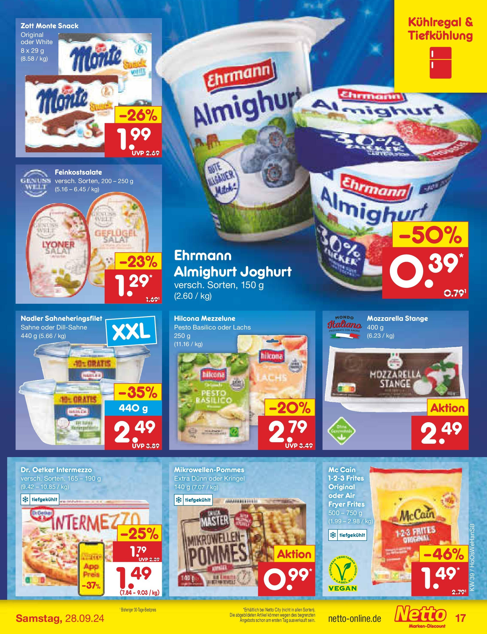 Netto Marken-Discount - Niedersachsen (ab 23.09.2024) » Angebote | Seite: 21 | Produkte: Joghurt, Mozzarella, Lachs, Salat