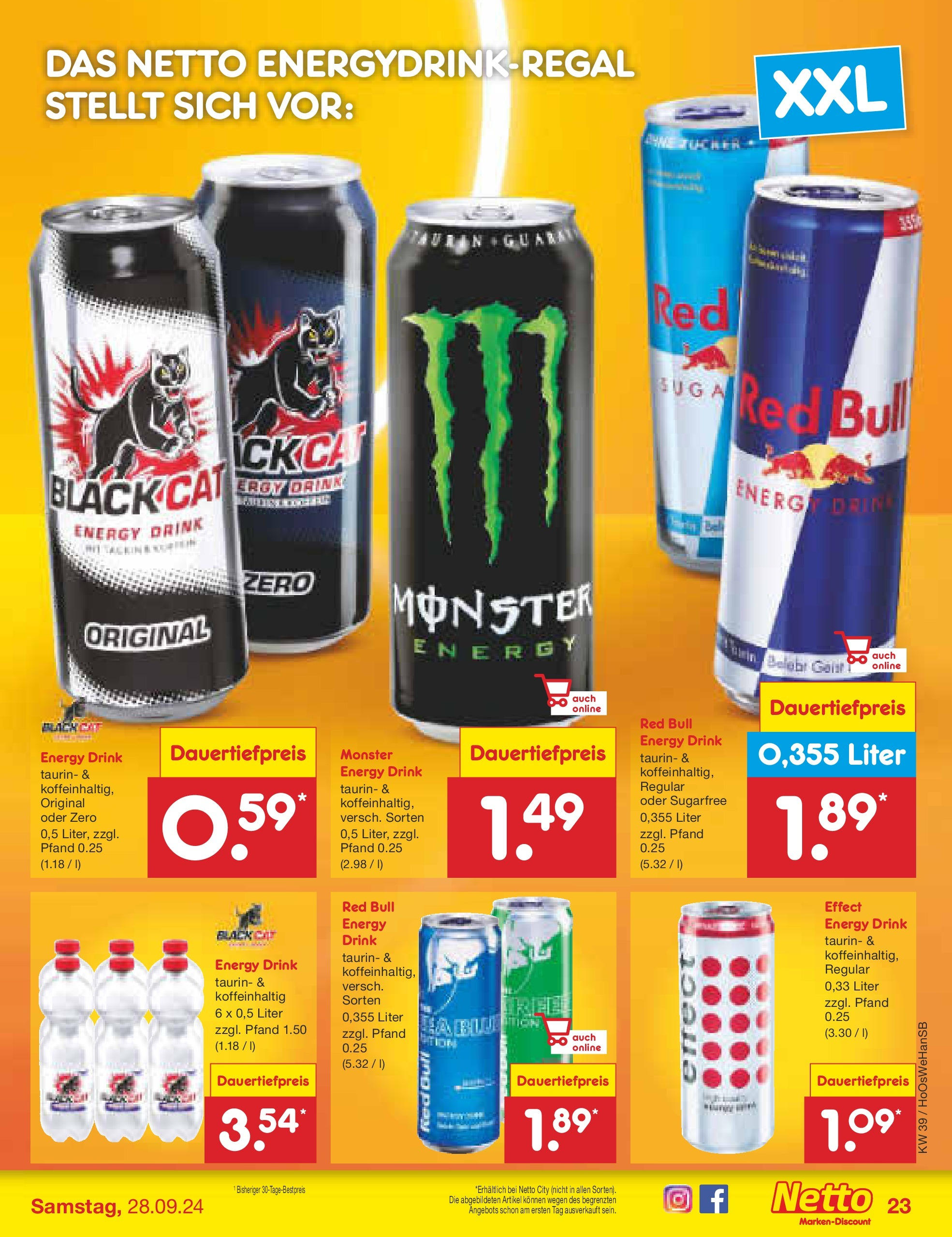 Netto Marken-Discount - Niedersachsen (ab 23.09.2024) » Angebote | Seite: 27 | Produkte: Red bull, Energy, Monster