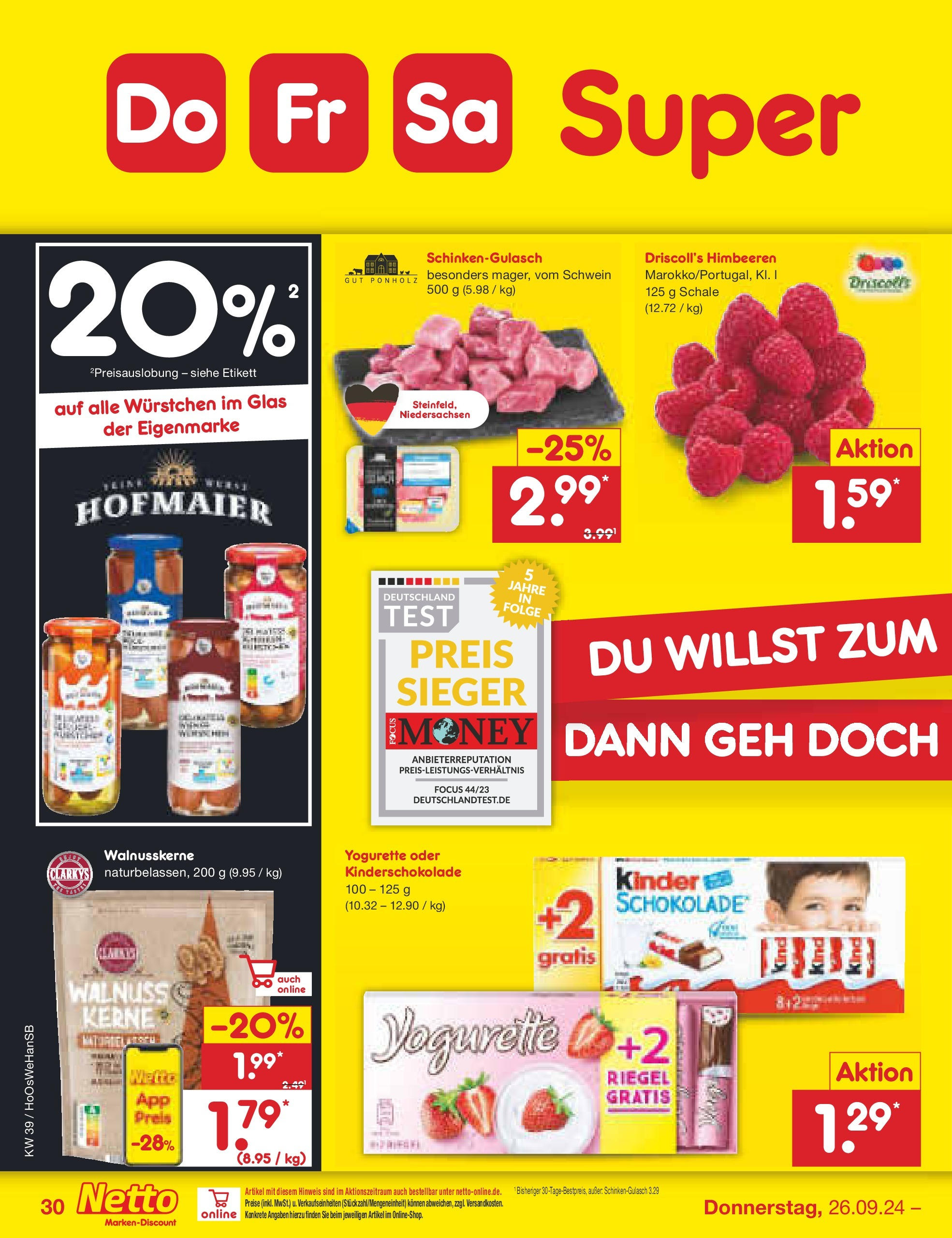 Netto Marken-Discount - Niedersachsen (ab 23.09.2024) » Angebote | Seite: 40 | Produkte: Himbeeren, Yogurette, Schokolade