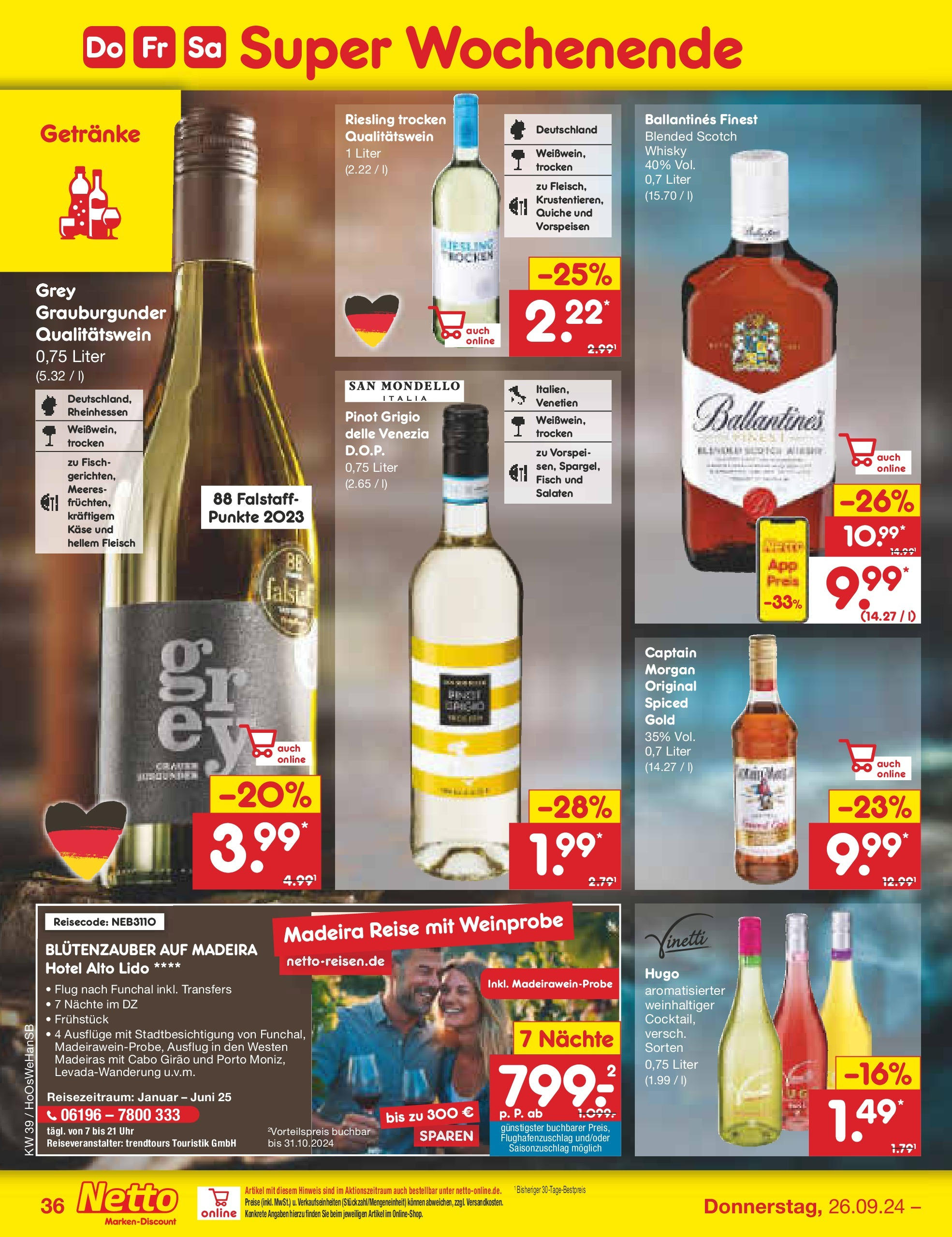 Netto Marken-Discount - Niedersachsen (ab 23.09.2024) » Angebote | Seite: 46 | Produkte: Whisky, Fisch, Captain morgan, Hugo