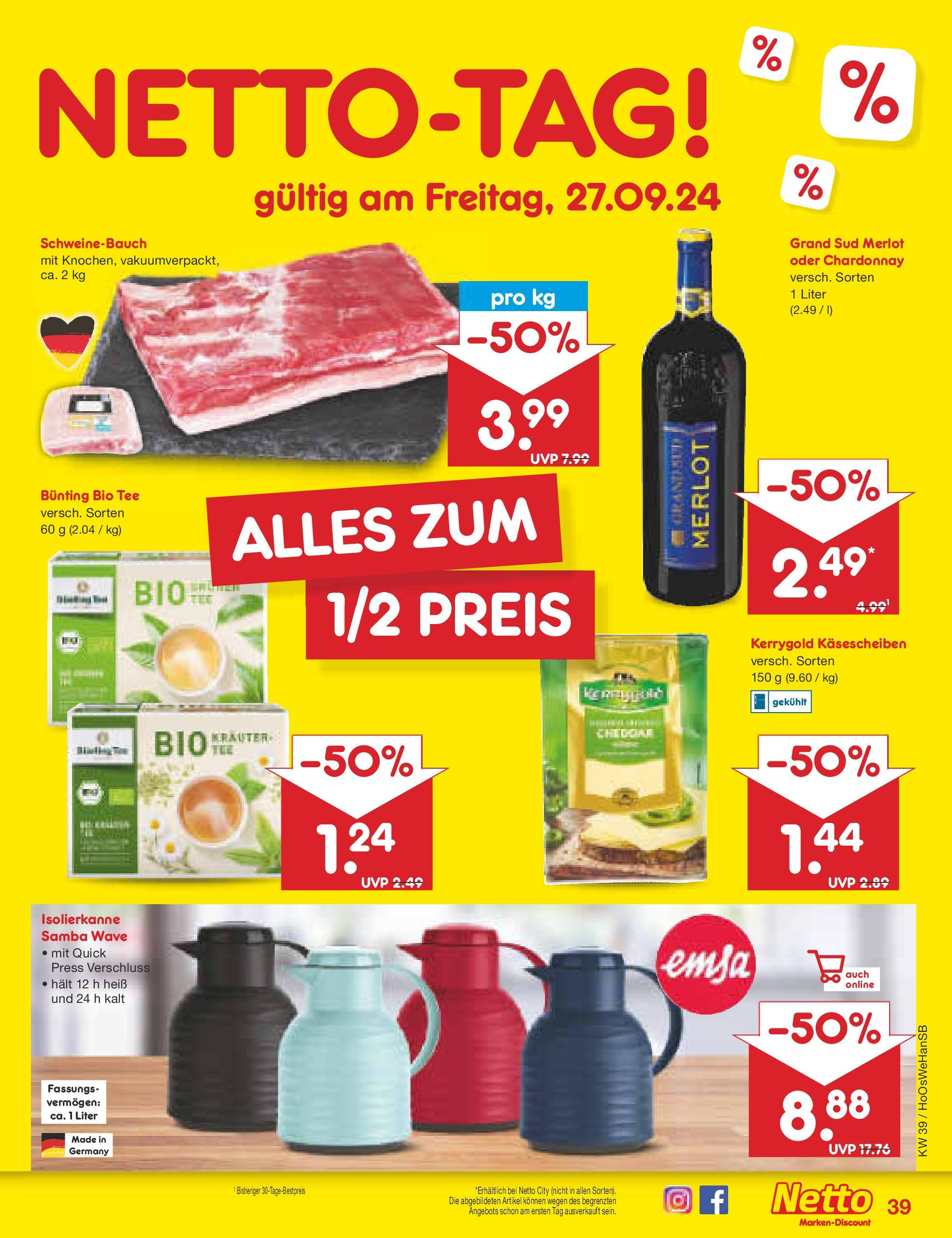 Netto Marken-Discount - Niedersachsen (ab 23.09.2024) » Angebote | Seite: 49 | Produkte: Merlot, Schweinebauch, Grand sud, Tee