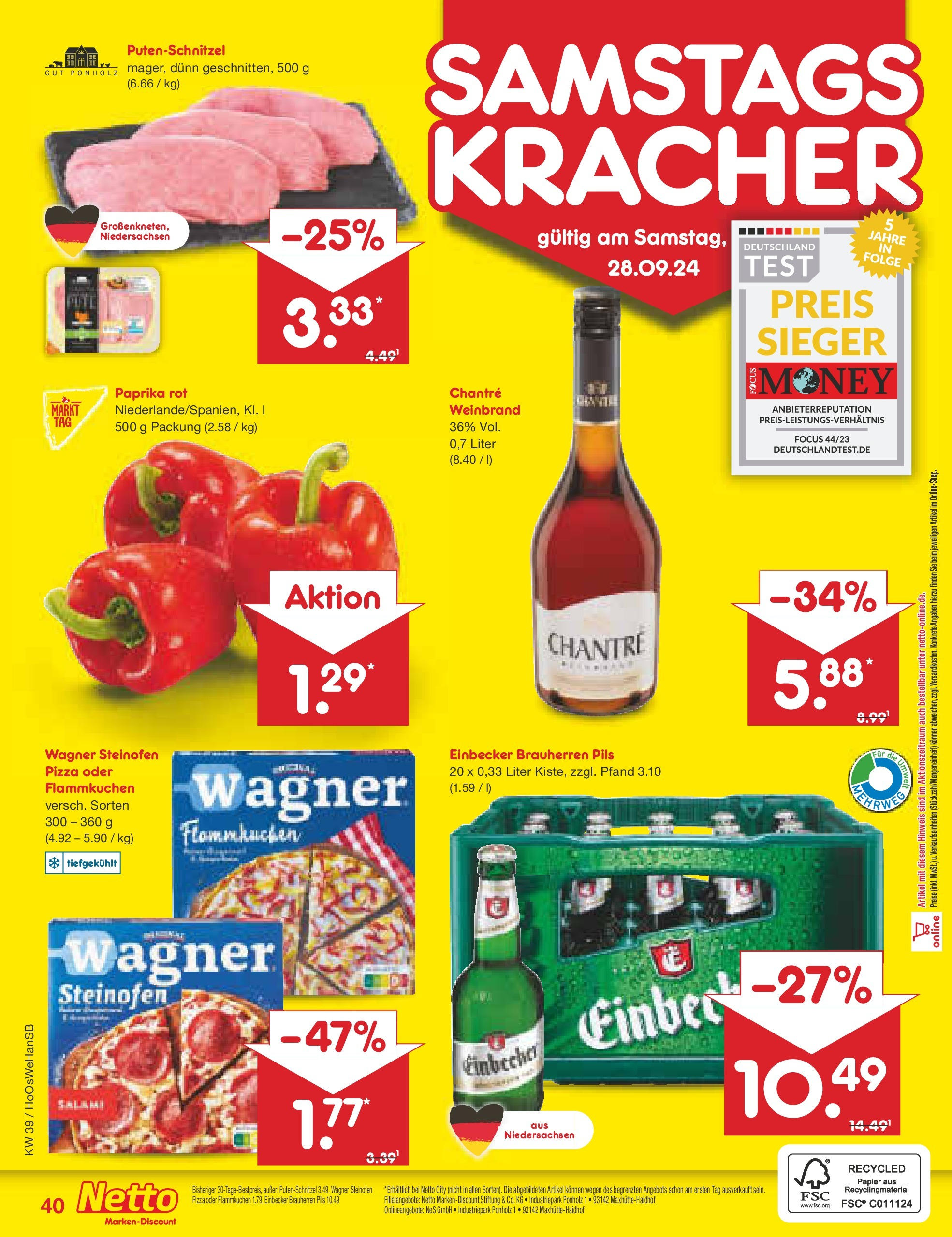 Netto Marken-Discount - Niedersachsen (ab 23.09.2024) » Angebote | Seite: 50 | Produkte: Paprika, Chantré, Salami, Pizza