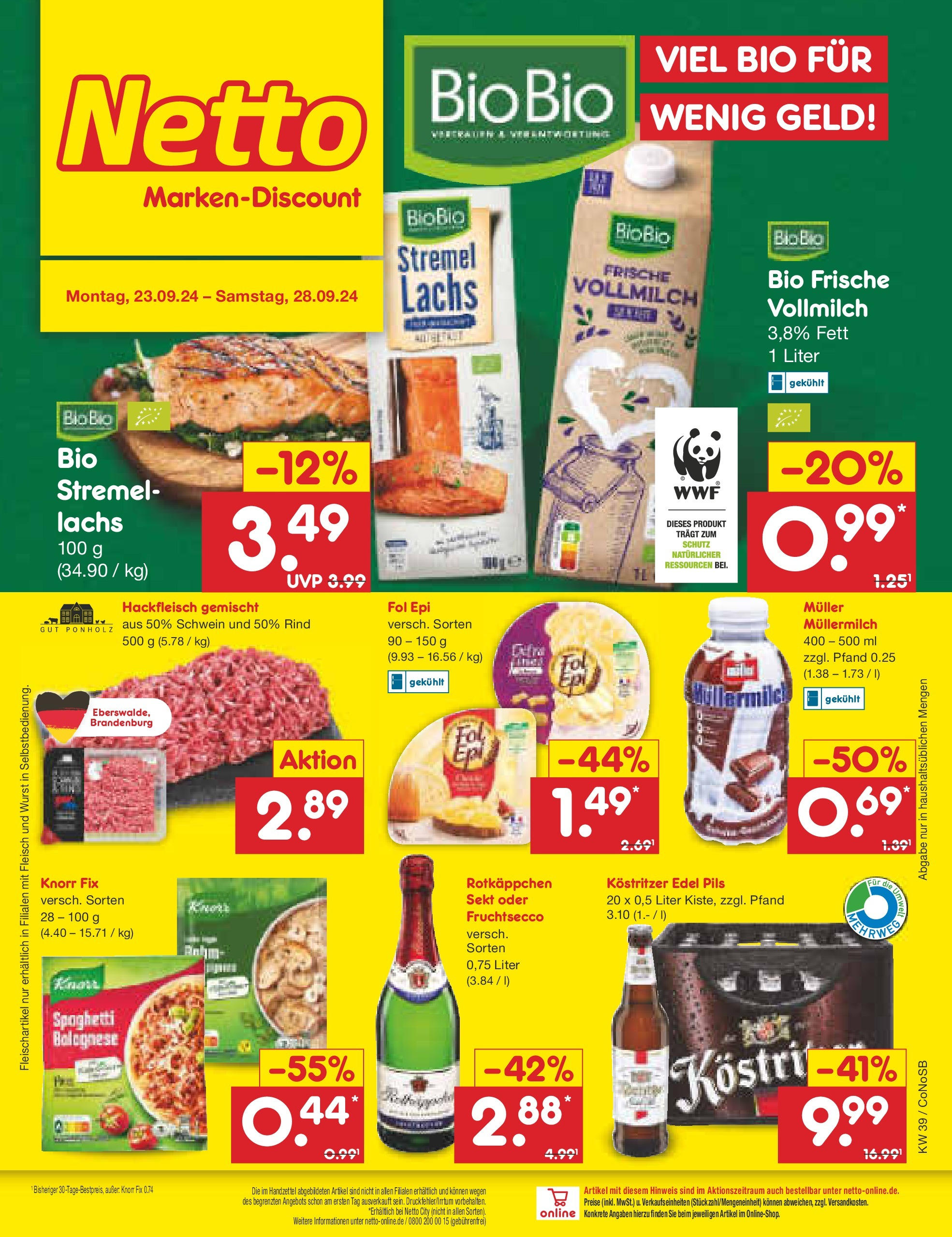 Netto Marken-Discount - Brandenburg (ab 23.09.2024) » Angebote | Seite: 1 | Produkte: Knorr fix, Fruchtsecco, Lachs, Rotkäppchen