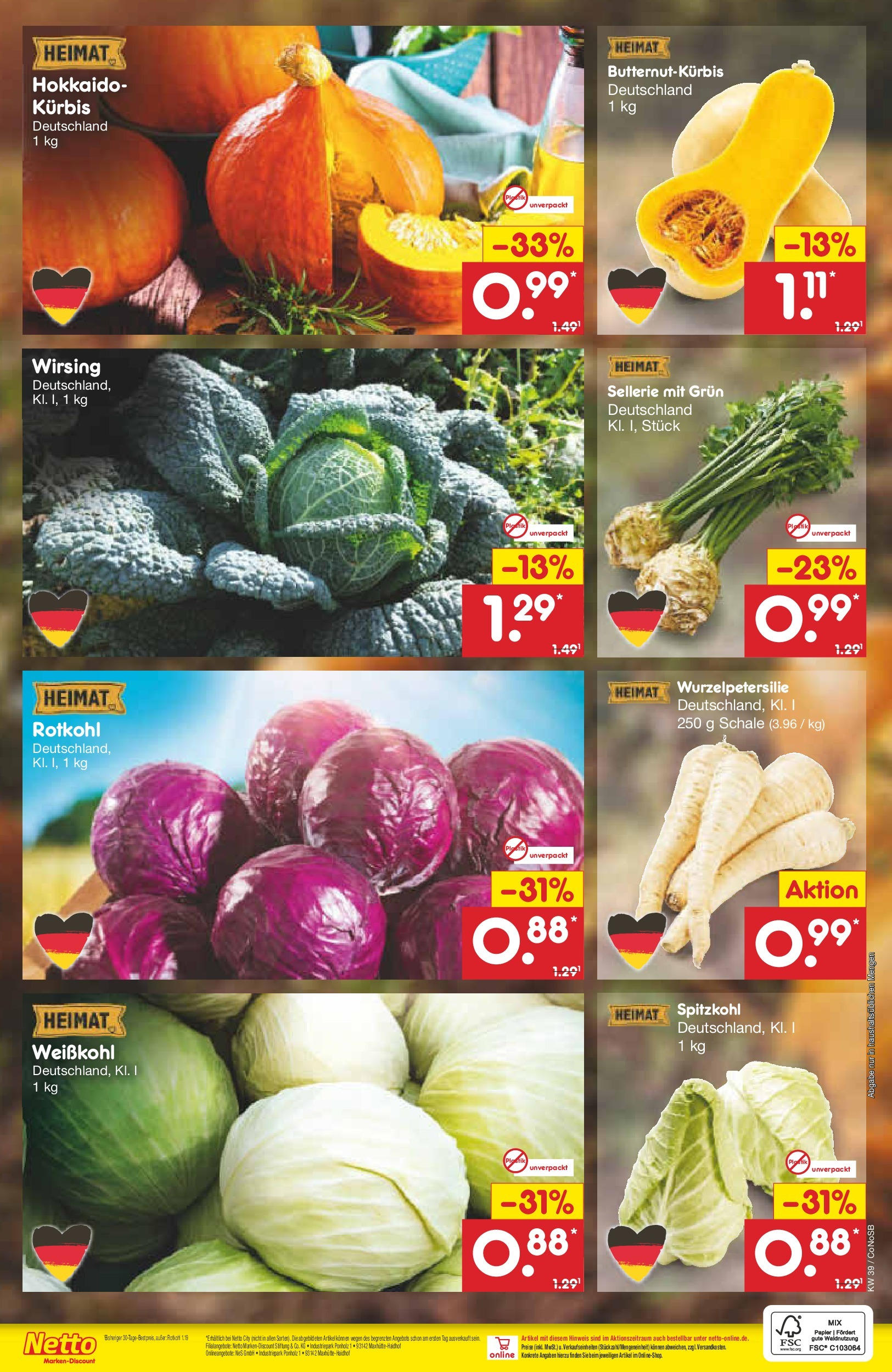 Netto Marken-Discount - Brandenburg (ab 23.09.2024) » Angebote | Seite: 7 | Produkte: Rotkohl, Kürbis