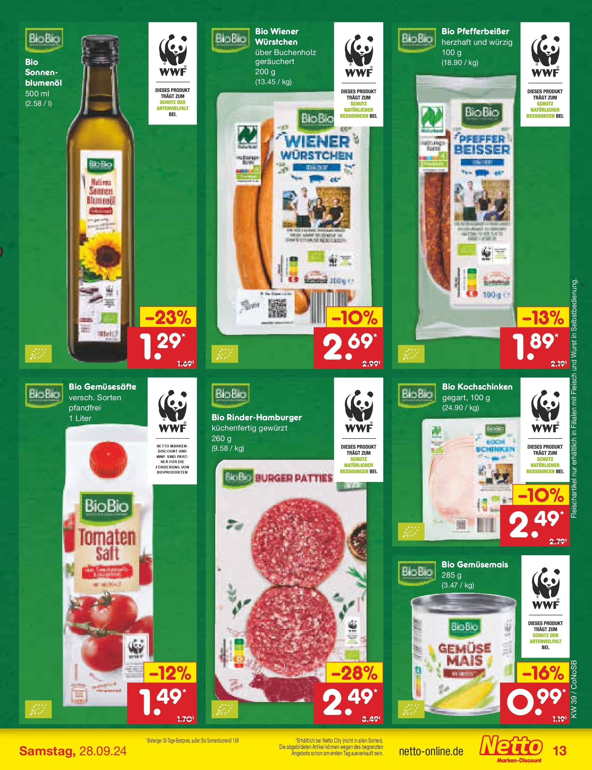 Netto Marken-Discount - Brandenburg (ab 23.09.2024) » Angebote | Seite: 15 | Produkte: Sonnenblumenol, Pfeffer, Wurst, Fleisch