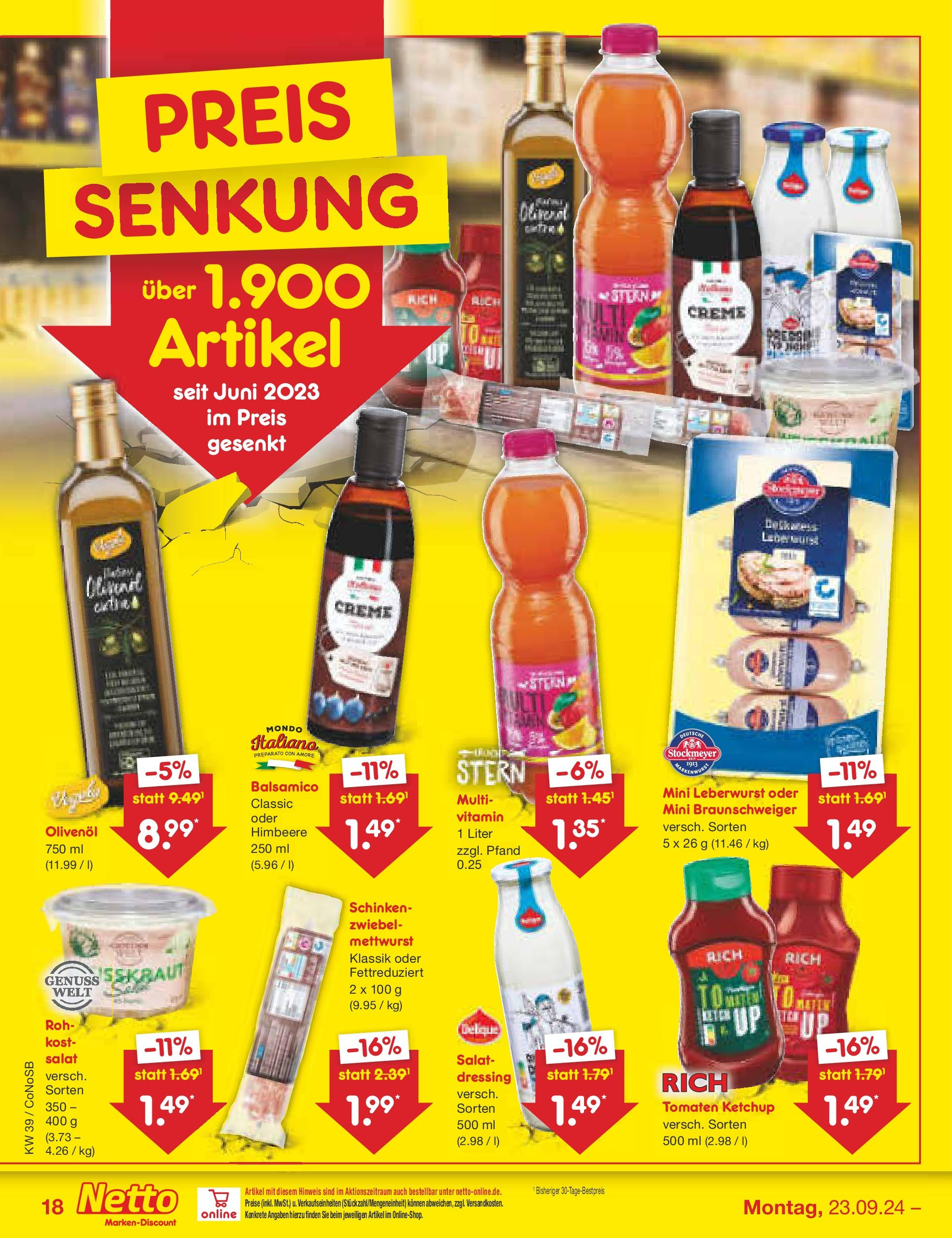 Netto Marken-Discount - Brandenburg (ab 23.09.2024) » Angebote | Seite: 22 | Produkte: Olivenol, Creme, Schinken, Ketchup