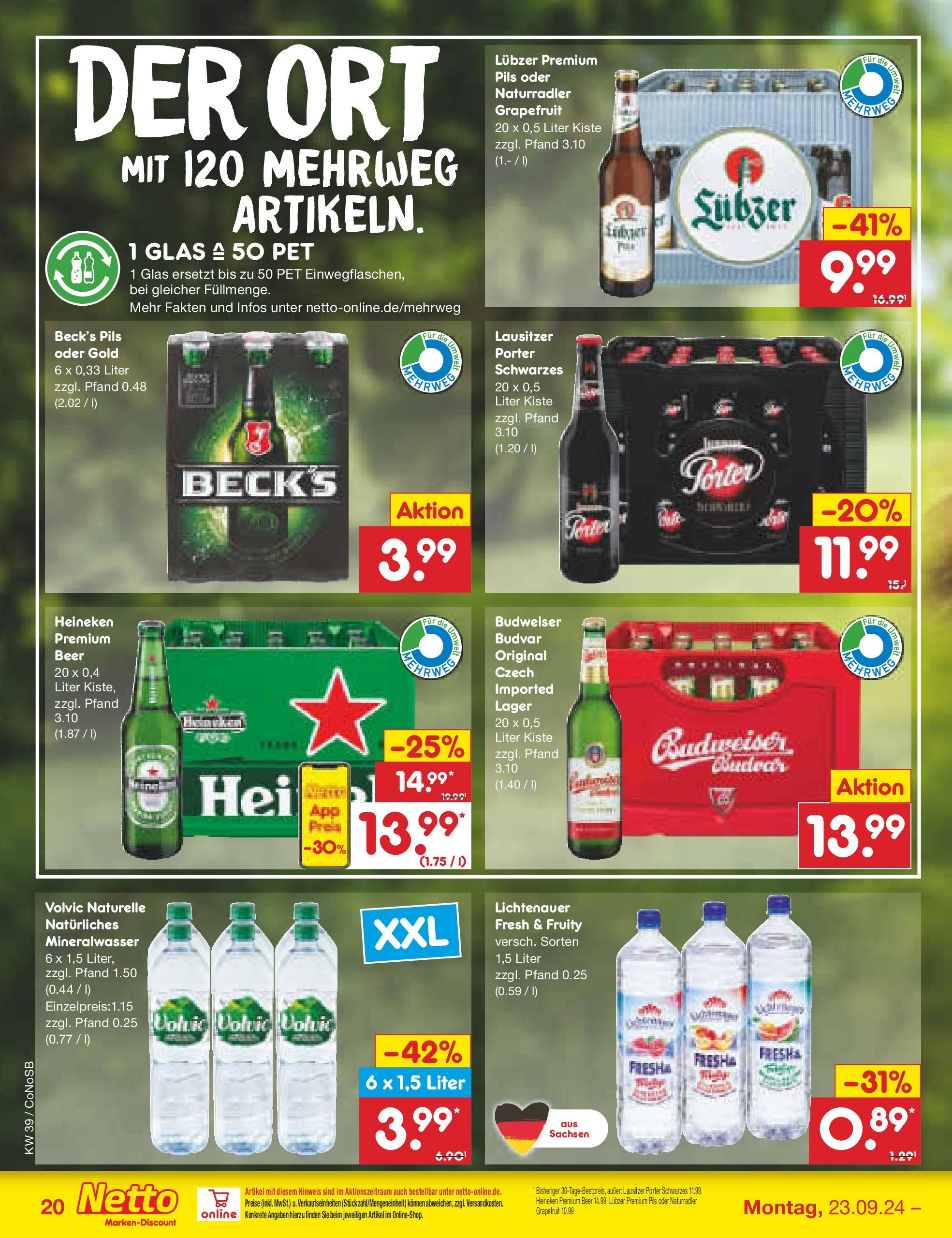 Netto Marken-Discount - Brandenburg (ab 23.09.2024) » Angebote | Seite: 24 | Produkte: Pils, Heineken, Grapefruit, Volvic