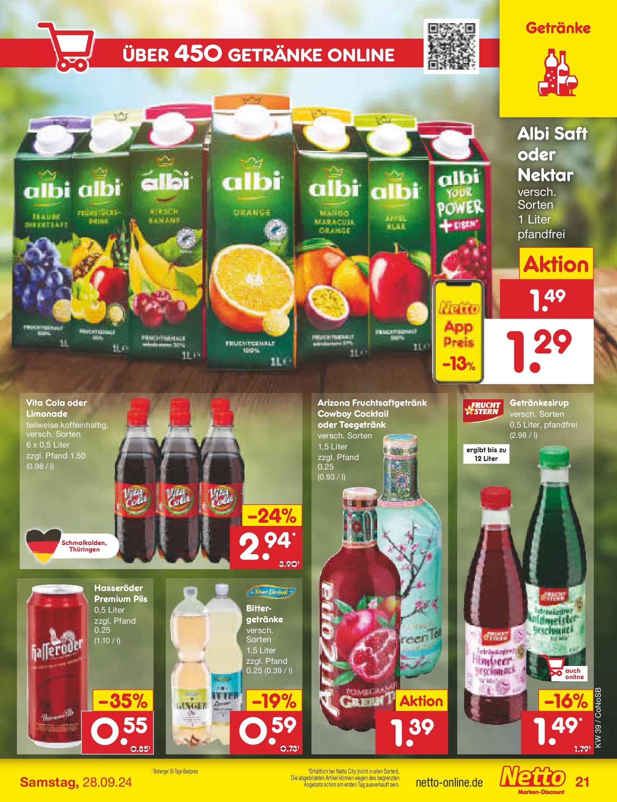 Netto Marken-Discount - Brandenburg (ab 23.09.2024) » Angebote | Seite: 25 | Produkte: Pils, Mango, Saft, Hasseröder