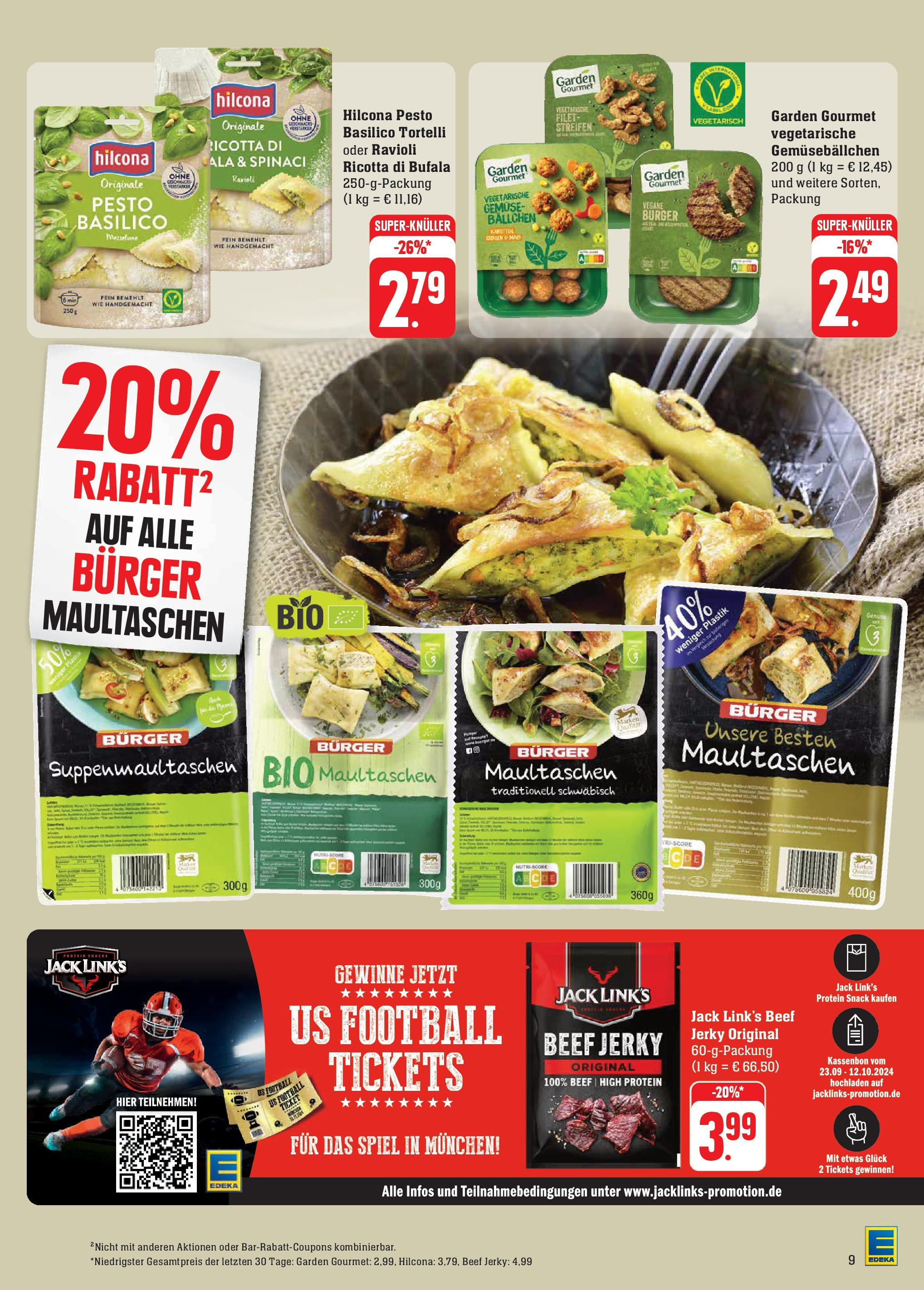 Edeka - Neu-Anspach, Lilienthalstraße 2 (ab 23.09.2024) » Angebote Online | Seite: 11 | Produkte: Spiel, Burger, Football, Gemüse