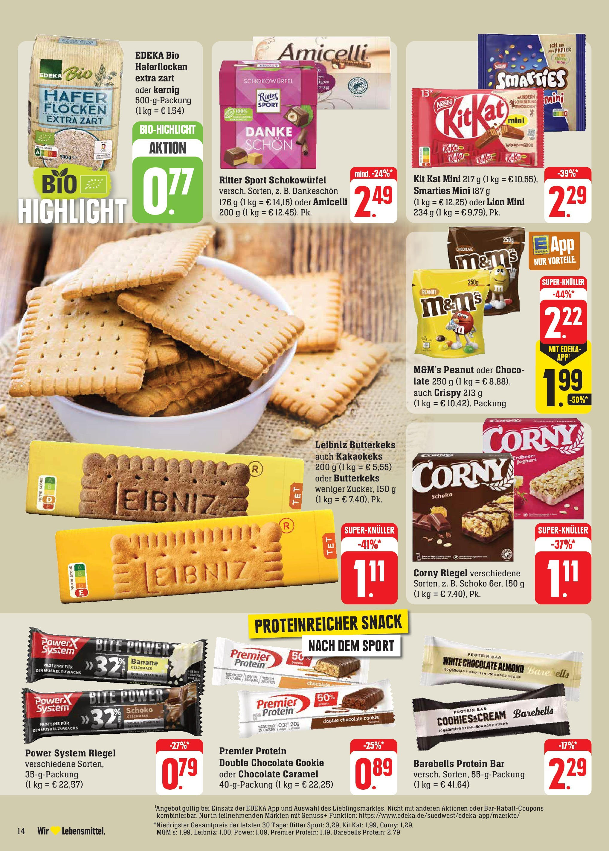 Edeka - Neu-Anspach, Lilienthalstraße 2 (ab 23.09.2024) » Angebote Online | Seite: 16 | Produkte: Corny riegel, Ritter sport, Smarties, M&M's