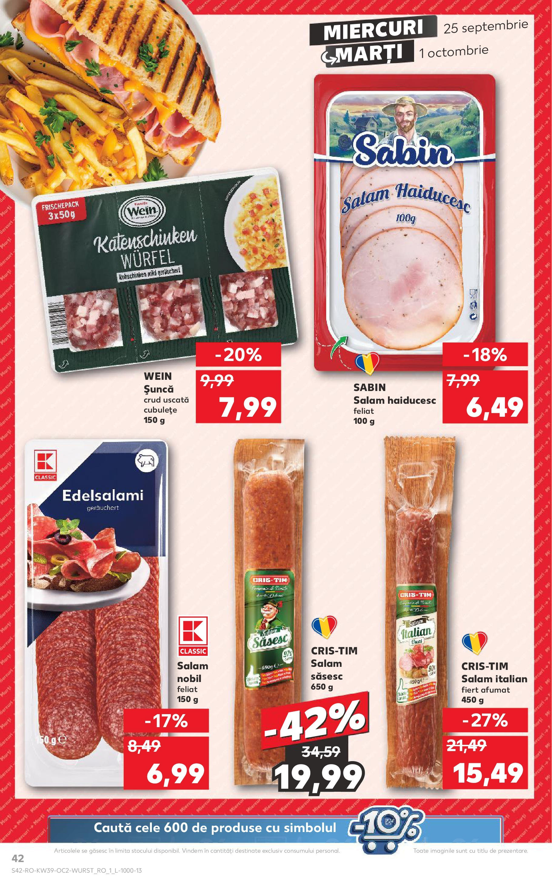 Catalog Kaufland - Sibiu 25.09.2024 - Revista si Oferta | Pagină: 42 | Produse: Salam, Șuncă