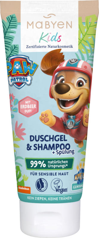 Mabyen Kinder Duschgel, Shampoo & Spülung 3-in-1 Erdbeere Paw Patrol