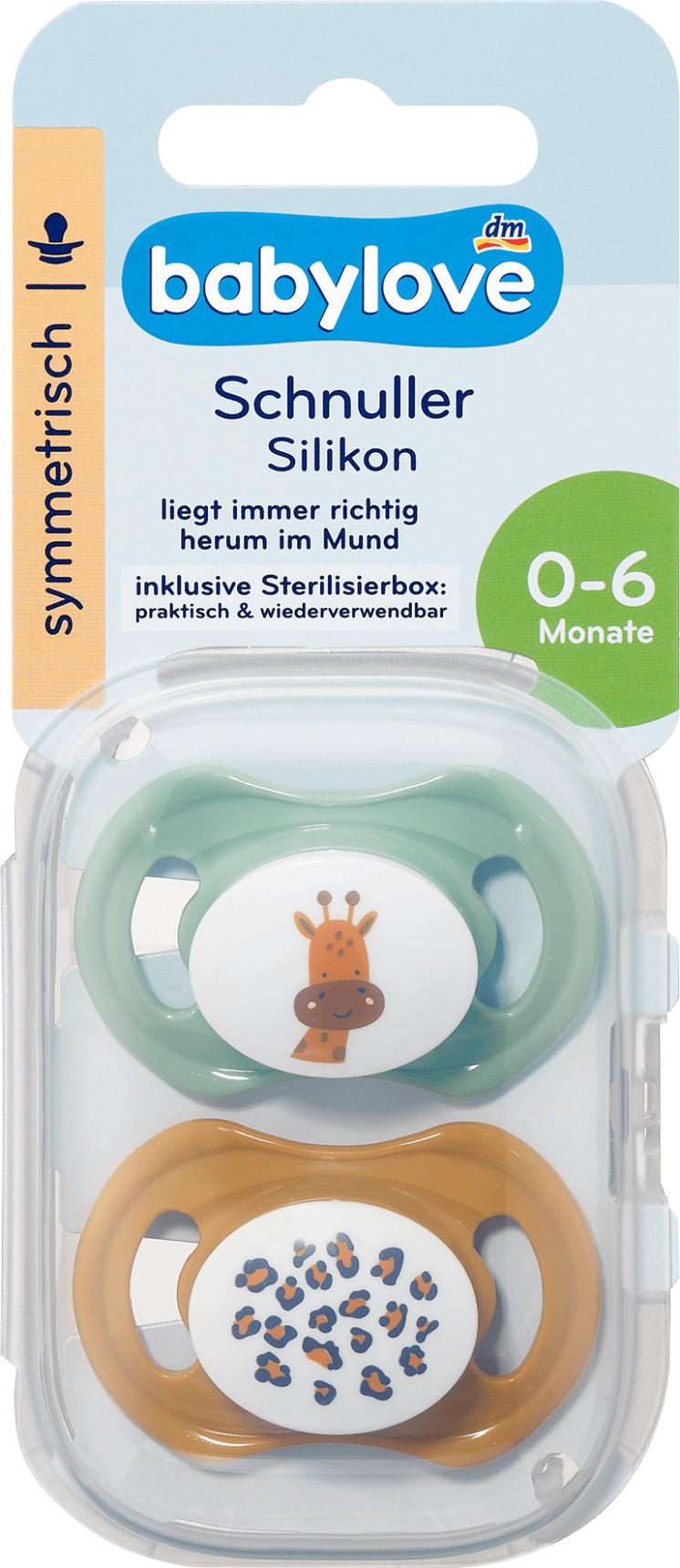 babylove Schnuller Silikon symmetrisch, ocker/mint, 0-6 Monate