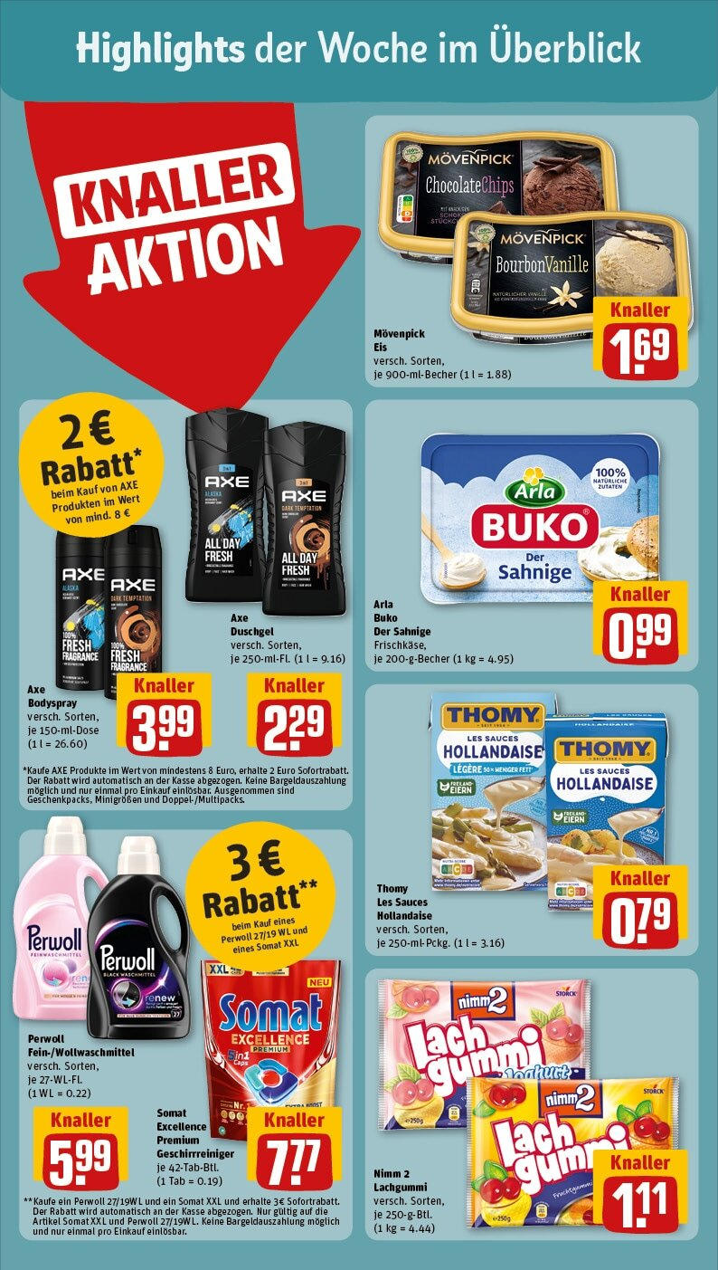 Rewe - Hildesheim / Himmelsthür, Schleitweg/ Runde Wiese 4 (ab 30.09.2024) zum Blättern » Angebote | Seite: 2 | Produkte: Thomy les sauces, Duschgel, Axe, Arla buko