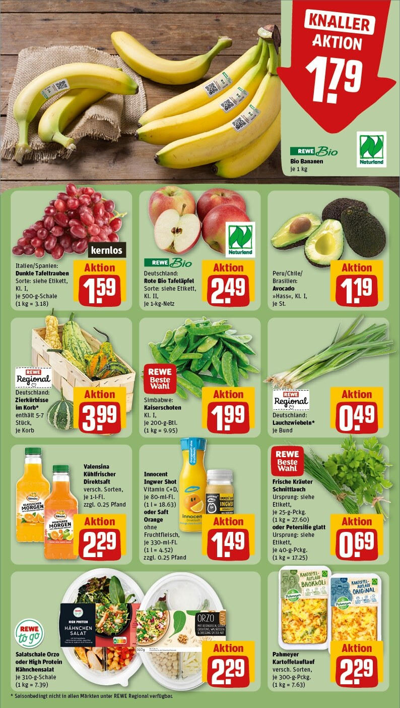 Rewe - Simmern, Koblenzer Straße 107 (ab 30.09.2024) zum Blättern » Angebote | Seite: 10 | Produkte: Bananen, Petersilie, Saft, Salat