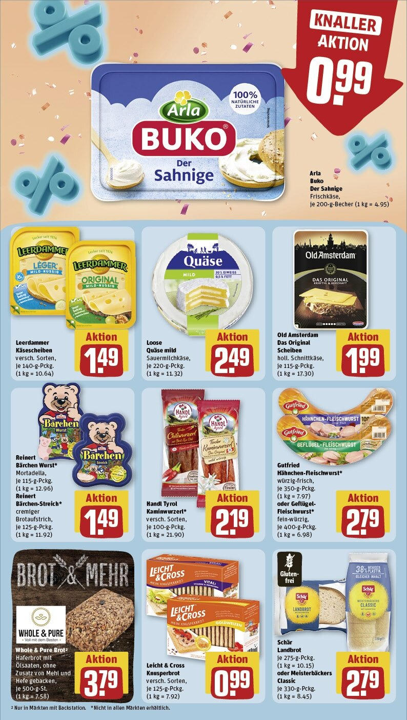 Rewe - Simmern, Koblenzer Straße 107 (ab 30.09.2024) zum Blättern » Angebote | Seite: 16 | Produkte: Mehl, Leerdammer, Arla buko, Wurst