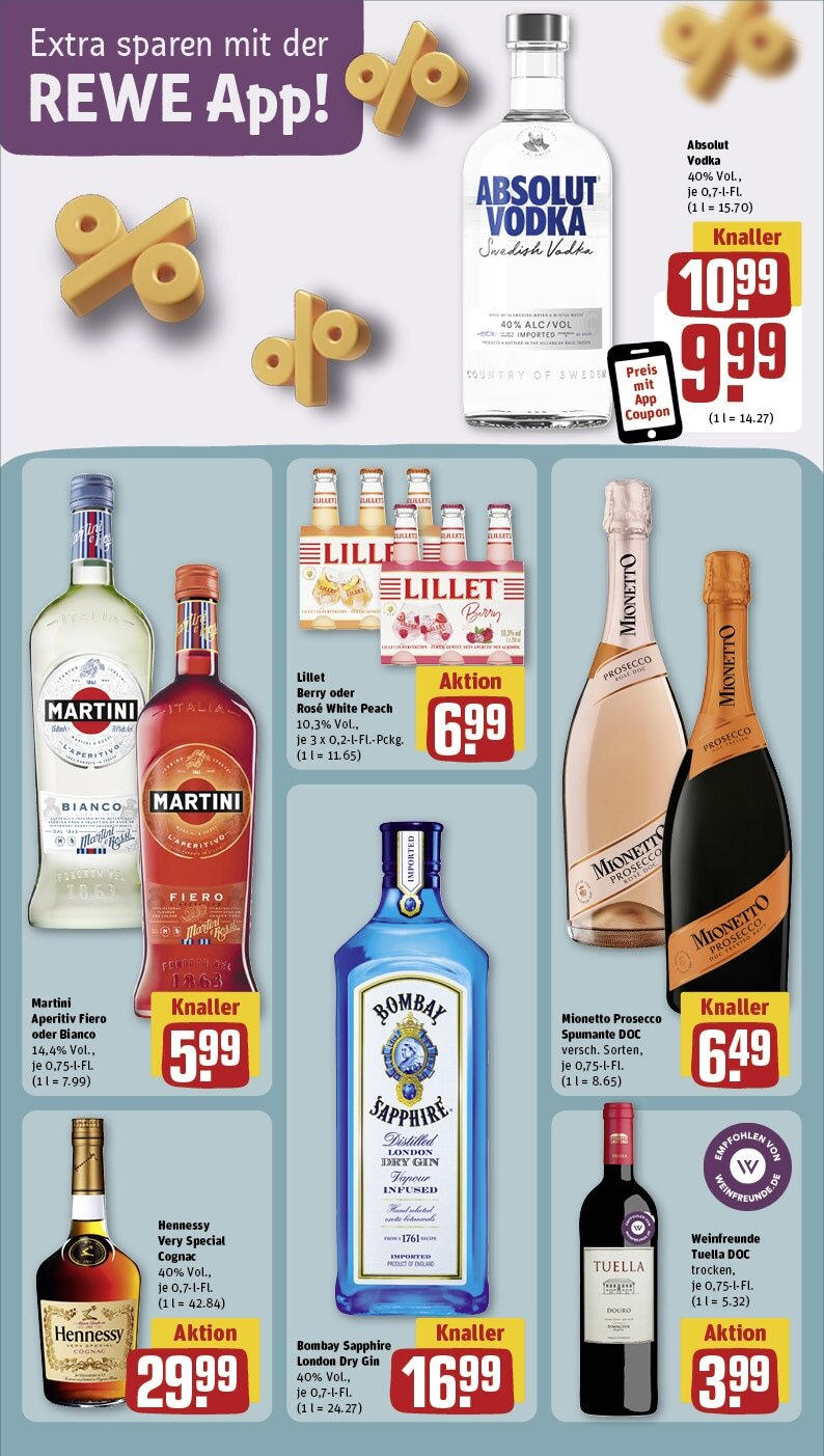 Rewe - Simmern, Koblenzer Straße 107 (ab 30.09.2024) zum Blättern » Angebote | Seite: 21 | Produkte: Martini, Lillet, Prosecco, Vodka