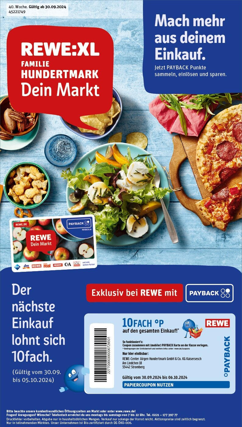 REWE Prospekt ab 30.09.2024 nächste Woche - Stromberg, Am Lindchen 18