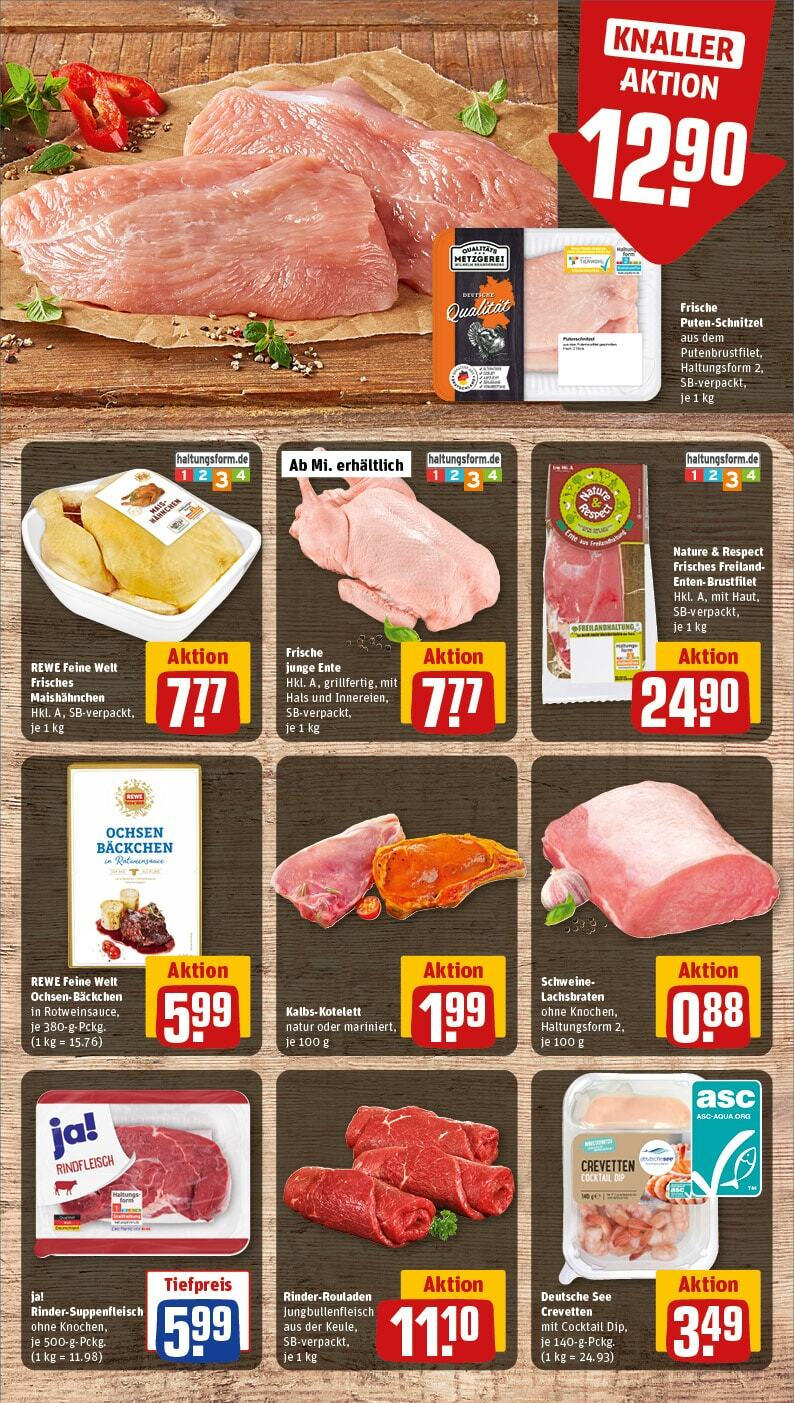 Rewe - Berlin / Pankow, Neumannstraße 13 (ab 30.09.2024) zum Blättern » Angebote | Seite: 12 | Produkte: Rinderrouladen, Putenschnitzel, Rindfleisch, Ente