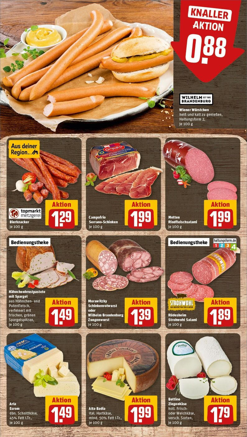 Rewe - Simmern, Koblenzer Straße 107 (ab 30.09.2024) zum Blättern » Angebote | Seite: 13 | Produkte: Hahnchen, Ziegenkäse, Spargel, Salami