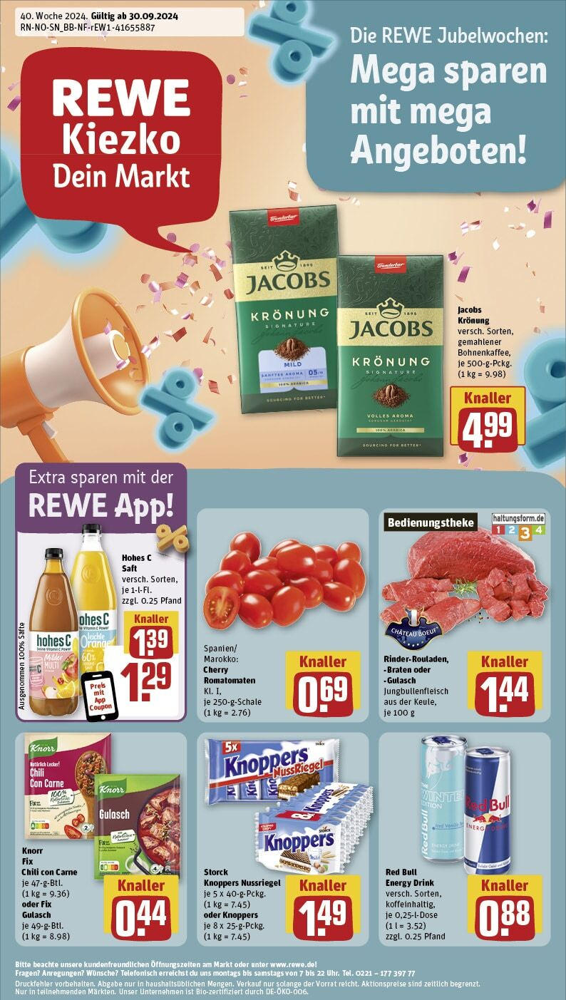 Rewe - Hildesheim / Himmelsthür, Schleitweg/ Runde Wiese 4 (ab 30.09.2024) zum Blättern » Angebote | Seite: 1 | Produkte: Red bull, Energy, Hohes c, Saft