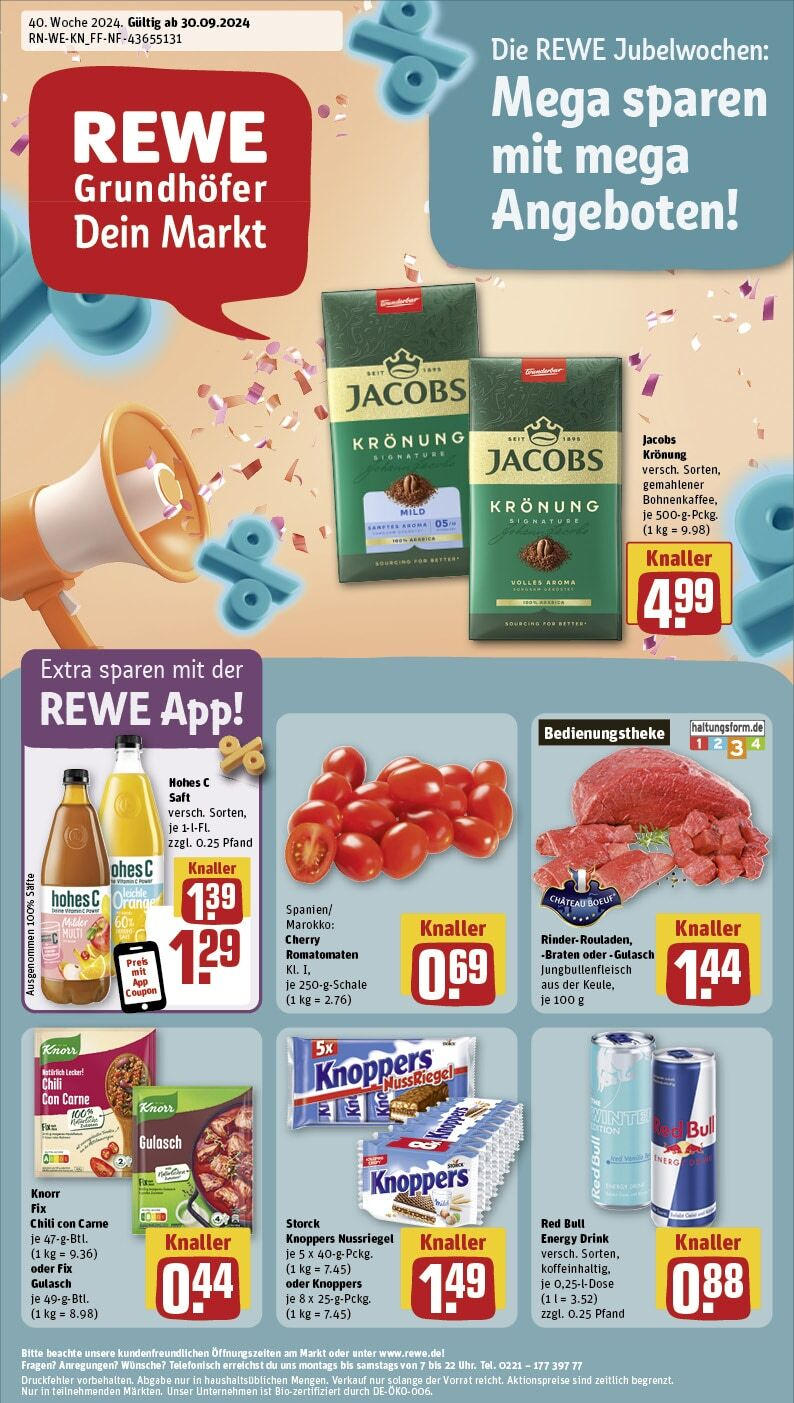 REWE Prospekt ab 30.09.2024 nächste Woche - Elsdorf, Hinter Den Gärten 1