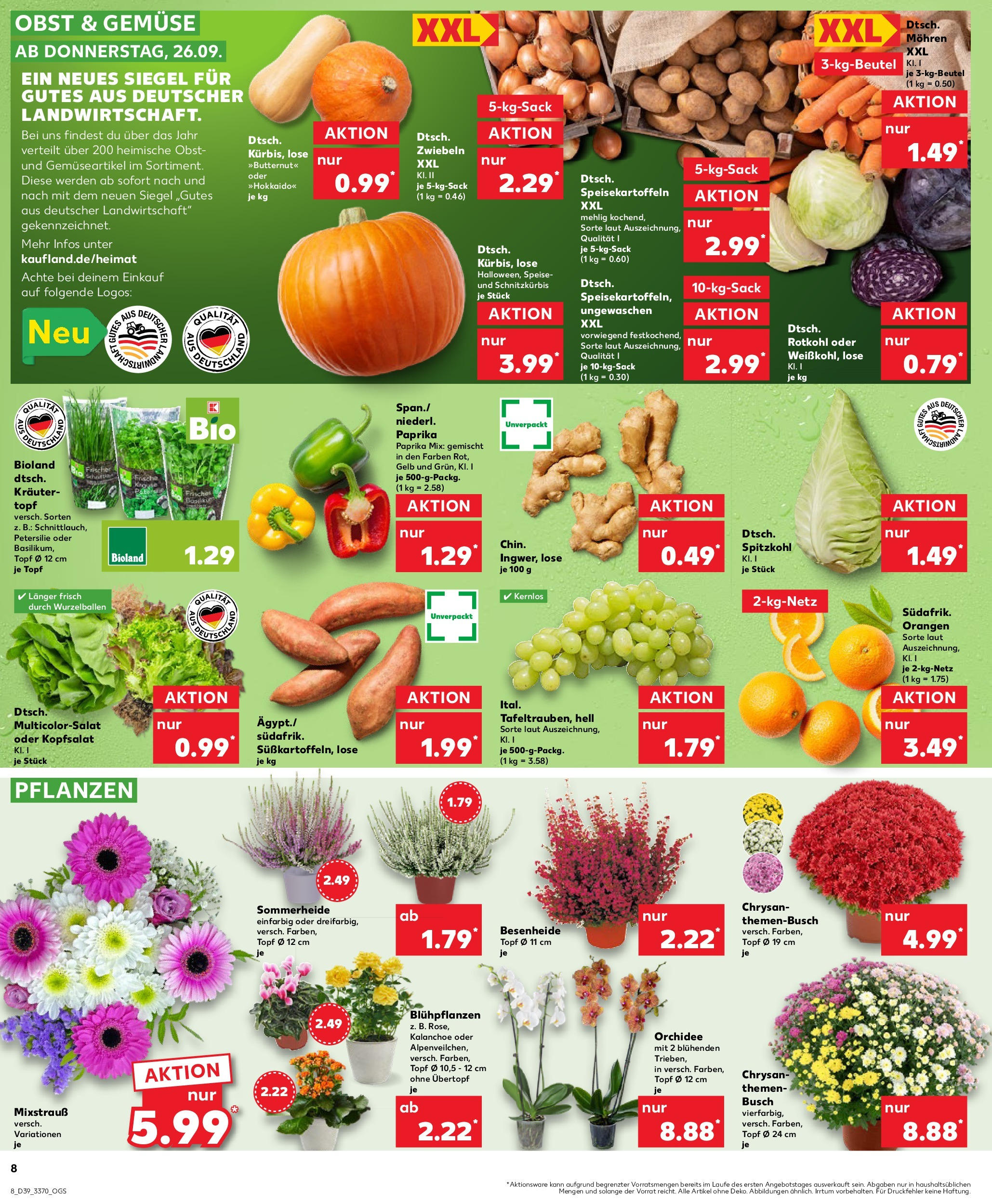 Kaufland Prospekt 	 (ab 26.09.2024) » Angebote Online zum Blättern | Seite: 8 | Produkte: Rotkohl, Orangen, Zwiebeln, Obst