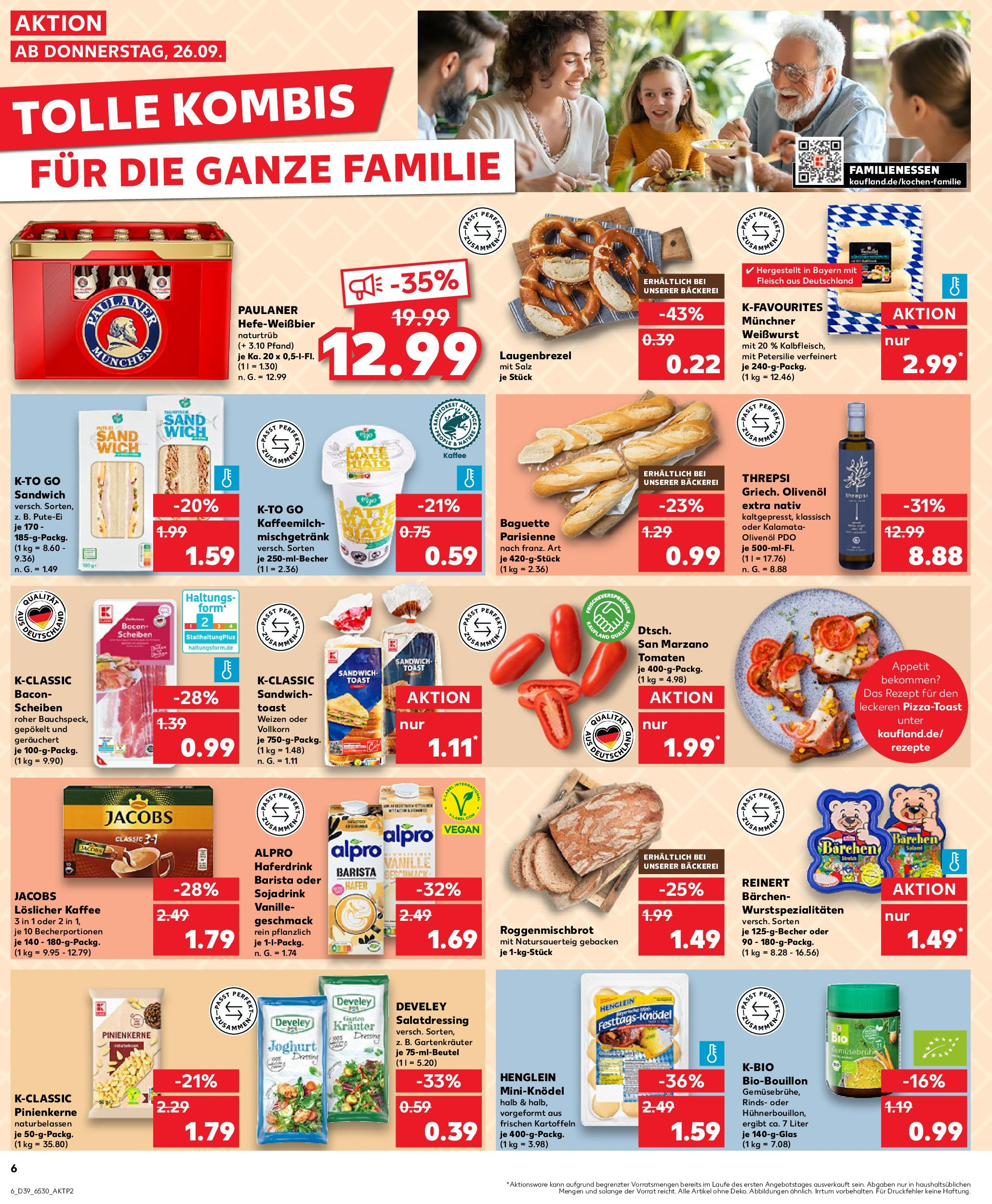 Kaufland Prospekt 	 (ab 26.09.2024) » Angebote Online zum Blättern | Seite: 6 | Produkte: Baguette, Schweinefleisch, Fleisch, Paulaner