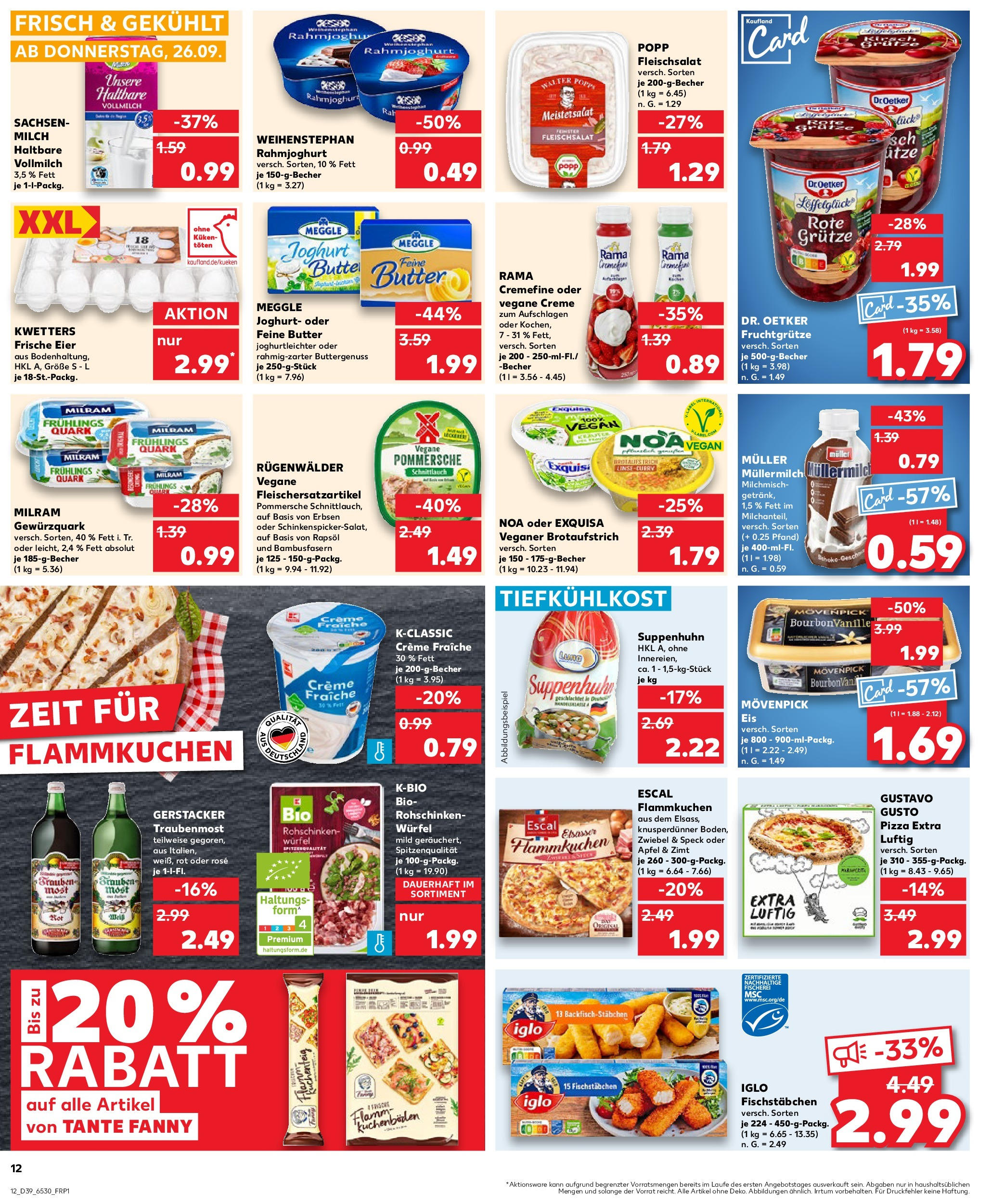 Kaufland Prospekt 	 (ab 26.09.2024) » Angebote Online zum Blättern | Seite: 12 | Produkte: Rama, Exquisa, Müllermilch, Pizza