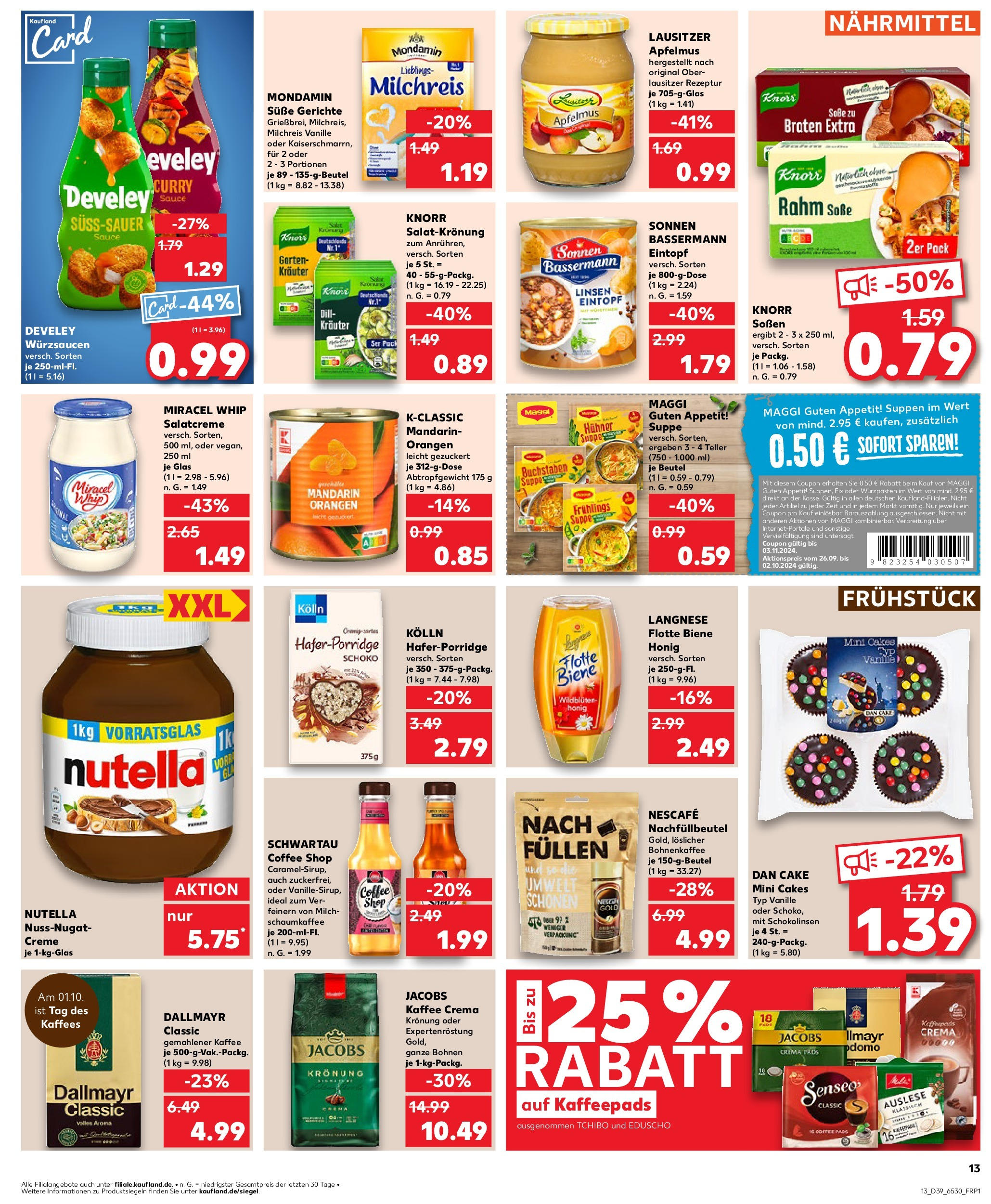 Kaufland Prospekt 	 (ab 26.09.2024) » Angebote Online zum Blättern | Seite: 13 | Produkte: Kaffeepads, Maggi, Orangen, Eduscho