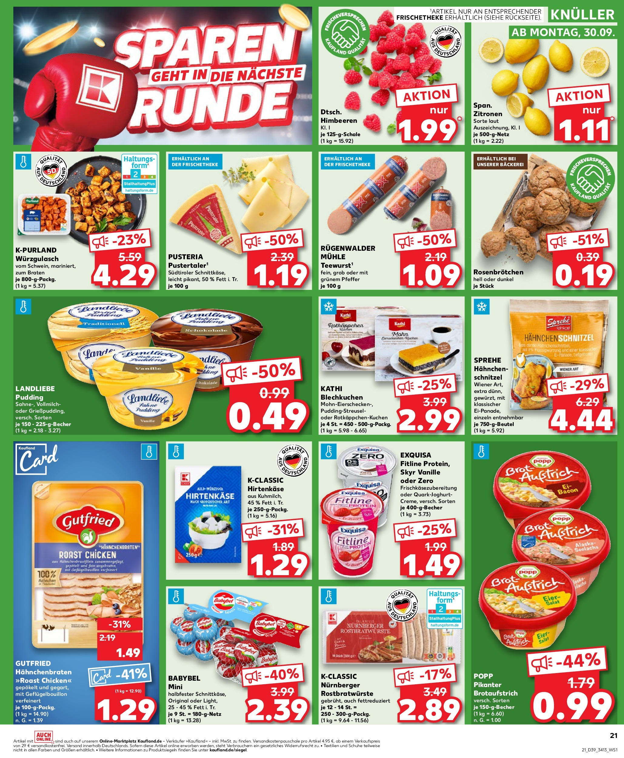 Kaufland Prospekt 	 (ab 26.09.2024) » Angebote Online zum Blättern | Seite: 21 | Produkte: Himbeeren, Eier, Schokolade, Brot